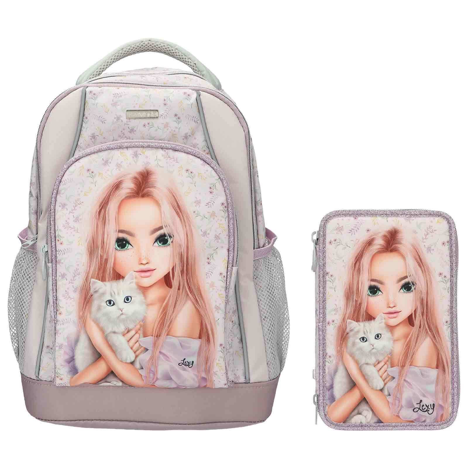 Depesche Kinderrucksack TOPModel Schul-Set BLOOMING KITTY 2er Set (1x Schulrucksack, 1x Federmäppchen, 2-tlg)