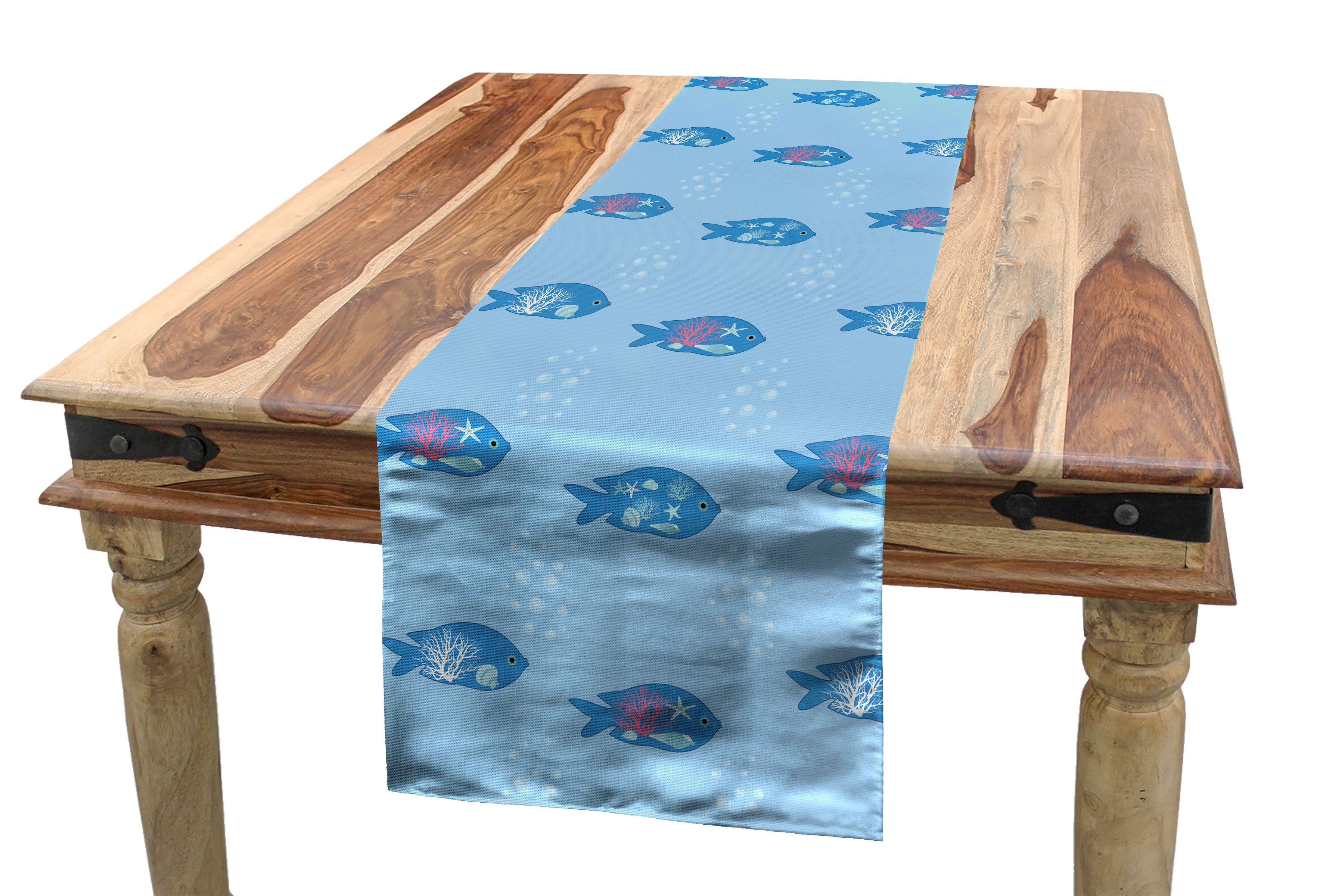 Abakuhaus Tischläufer Esszimmer Küche Rechteckiger Dekorativer Tischläufer, Marine Fische und Wasser Element