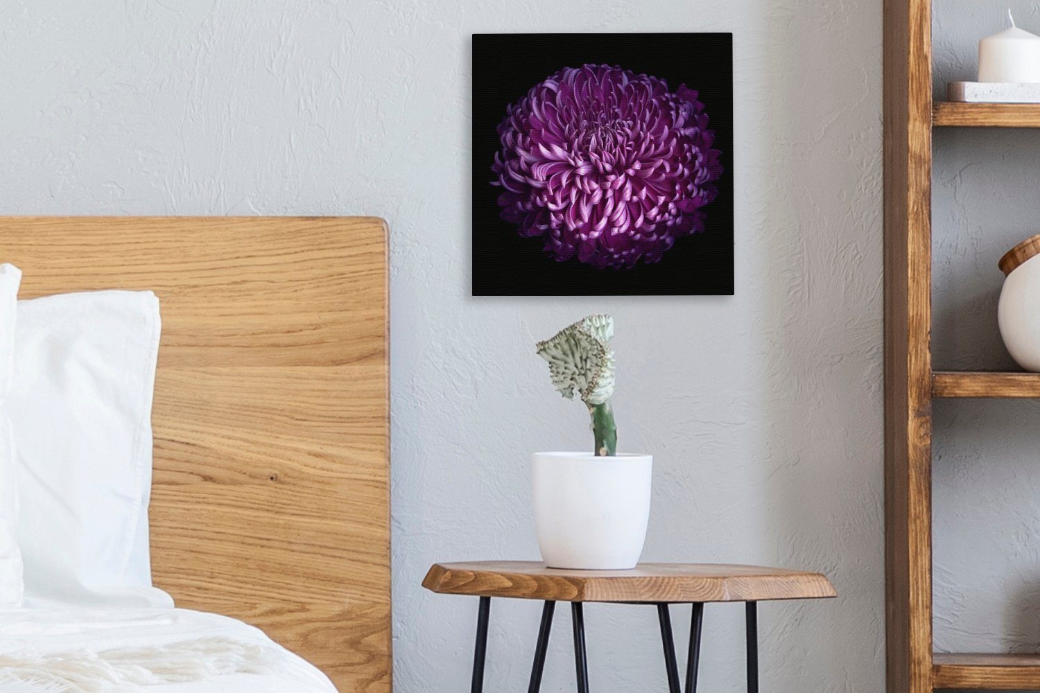 OneMillionCanvasses® Leinwandbild einer Blume St), (1 Blätter für schwarzem auf Bilder Die lila Leinwand Schlafzimmer Hintergrund, Wohnzimmer