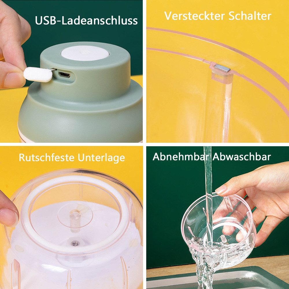 TUWENA Zwiebelhacker Zwiebel Zerkleinerer, 250ml Wiederaufladbarer Mixer mit 3 Klingen, Minimixer Elektrisch Geeignet für Gemüse, Obst, Zwiebeln, Fleisch