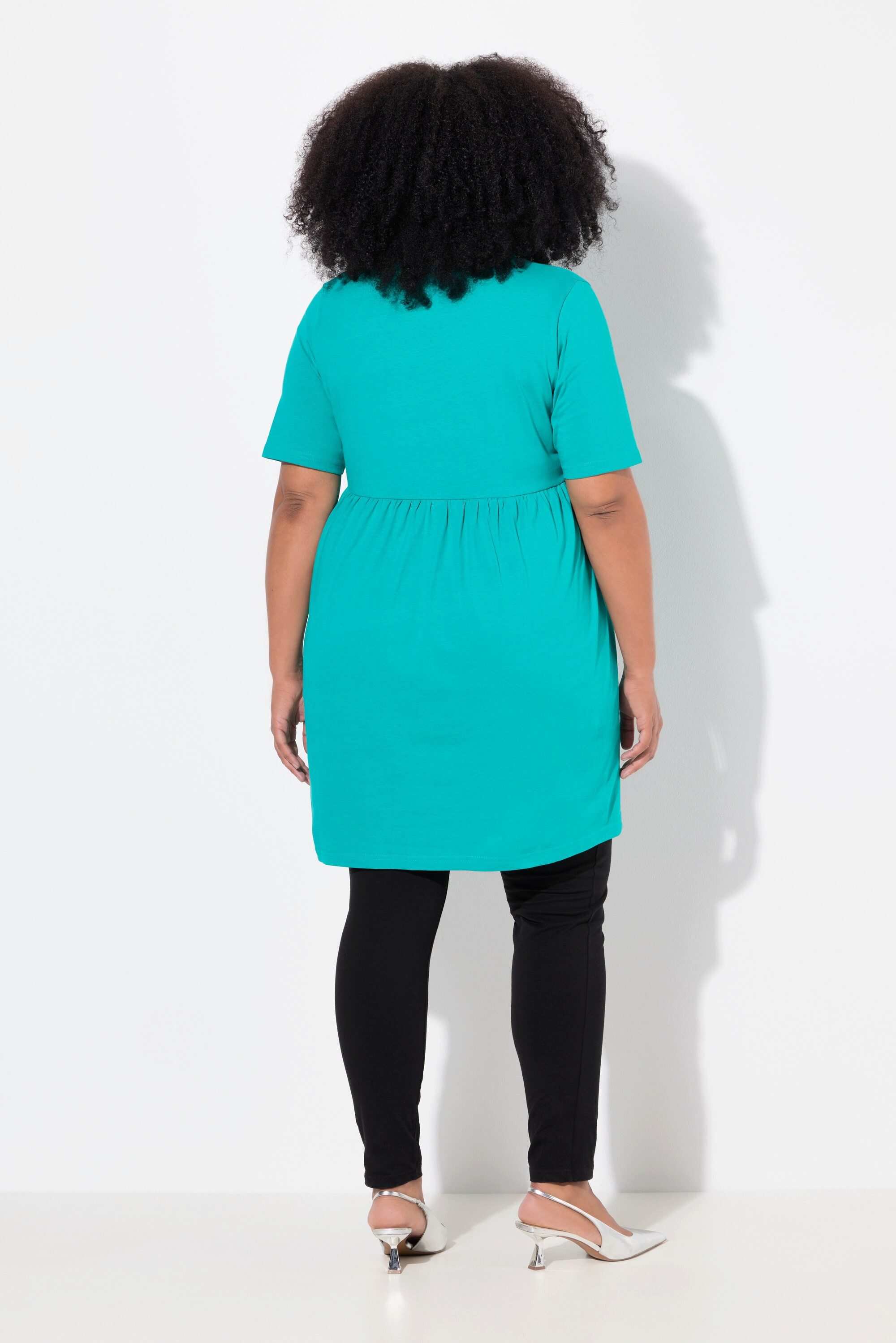 Ulla Popken Longshirt Longshirt Empirenaht A-Linie V-Ausschnitt Halbarm
