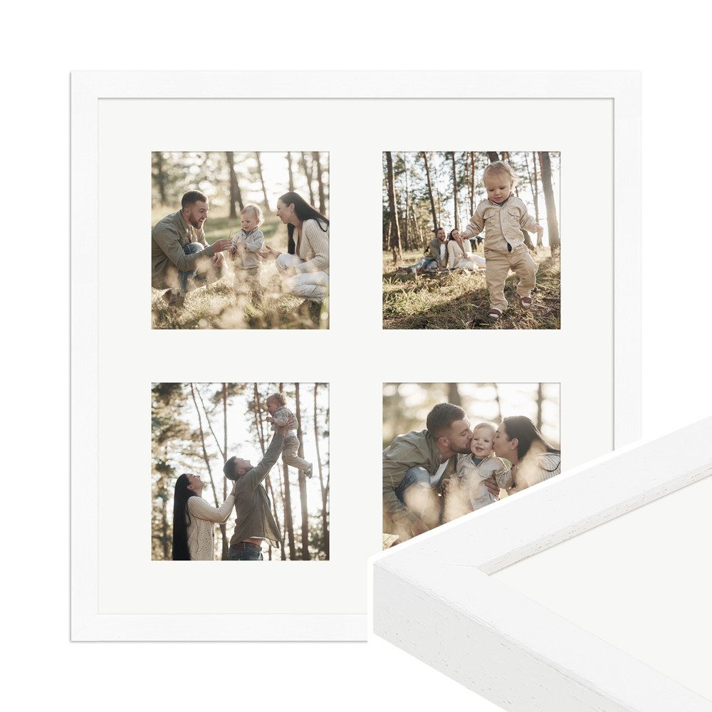 WANDStyle Galerierahmen G950 30x30 cm, für 4 Bilder, im Format 10x10 cm, aus Massivholz in der Farbe Weiß, gemasert