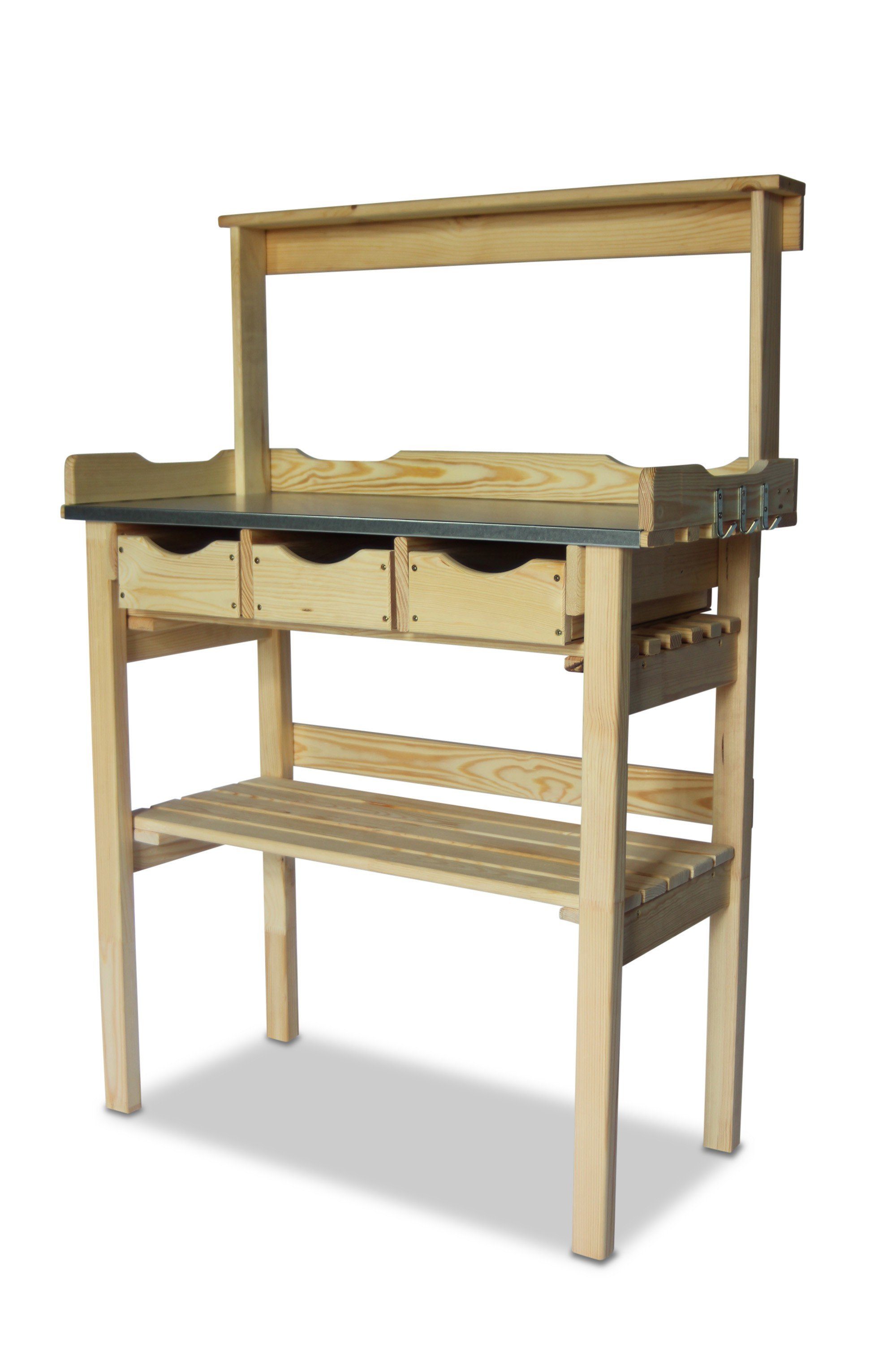 GartenDepot24 Pflanztisch Pflanztisch mit 3 Schubladen und Ablage natur