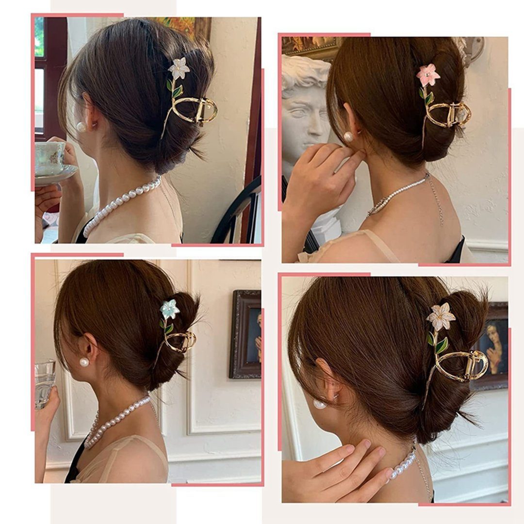 Frauen, 3 Blumen-Haarspangen Stück DAYUT 3-tlg. Haarclip für Haarspangen,