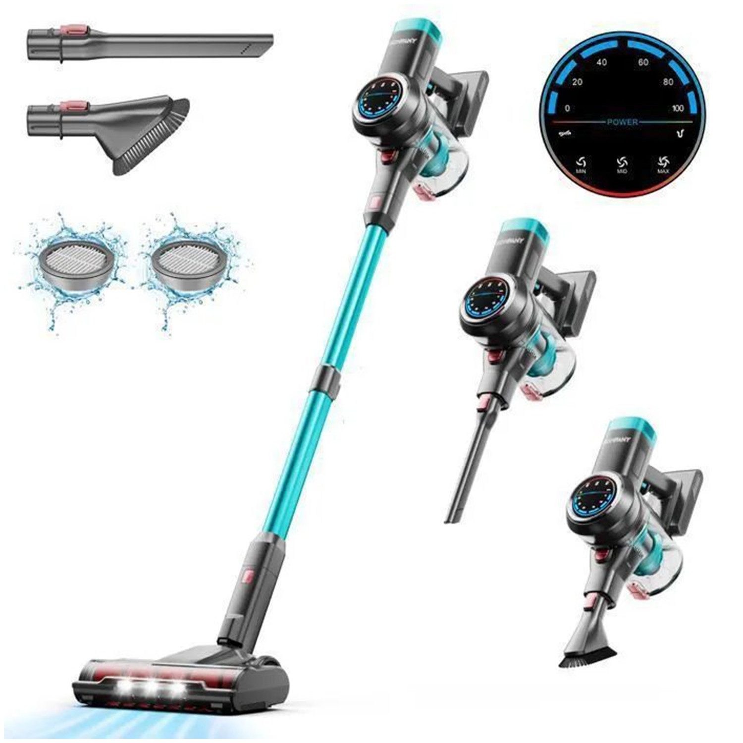 HOMPANY Akku-Stielstaubsauger, 500 W, beutellos, 40kPa 60Min Akku Staubsauger, Akku Handstaubsauger,Bürstenloser