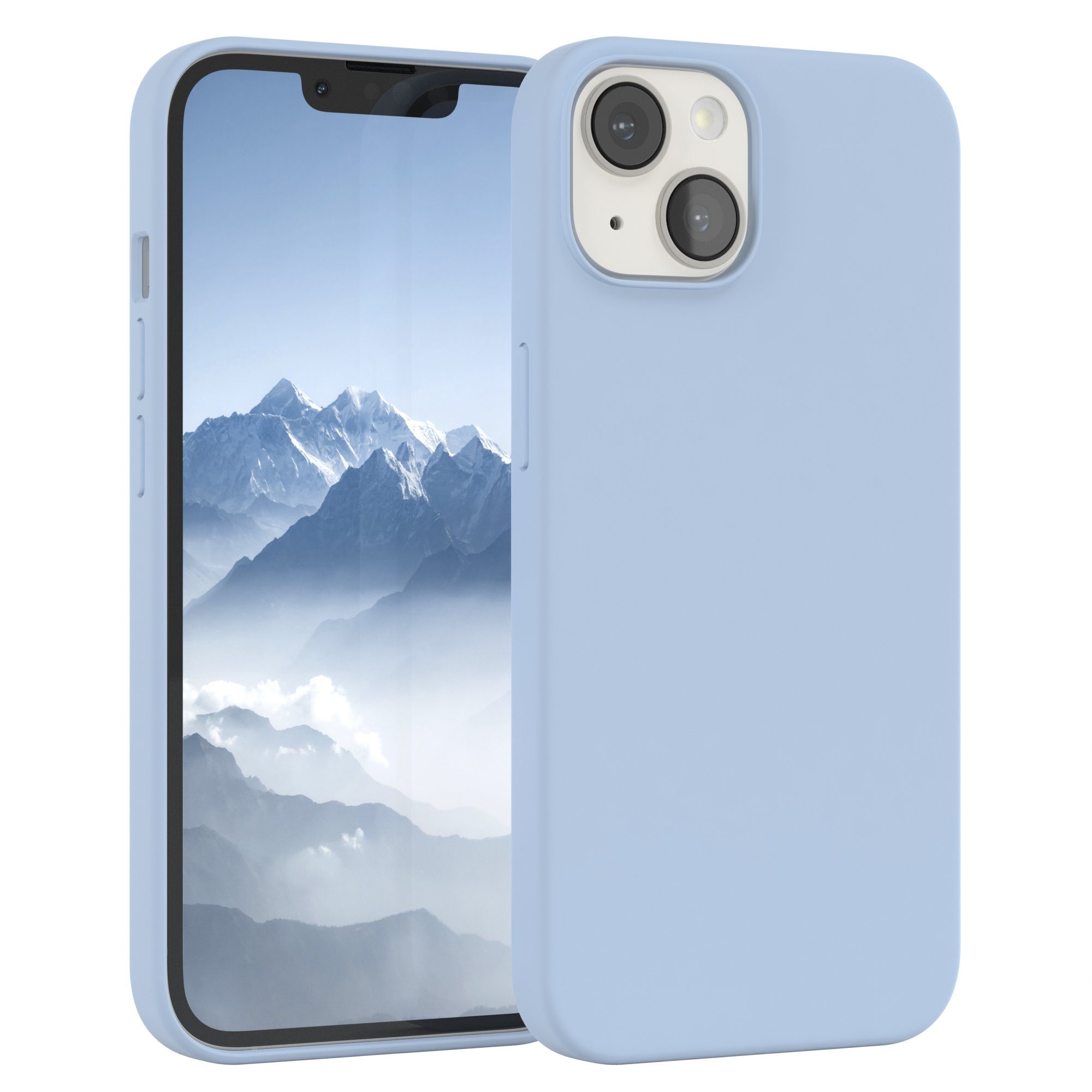 EAZY CASE Handyhülle Premium Silikon Case für Apple iPhone 14 6,1 Zoll, Slimcover mit Displayschutz Hülle Bumper Case kratzfest Etui Hellblau