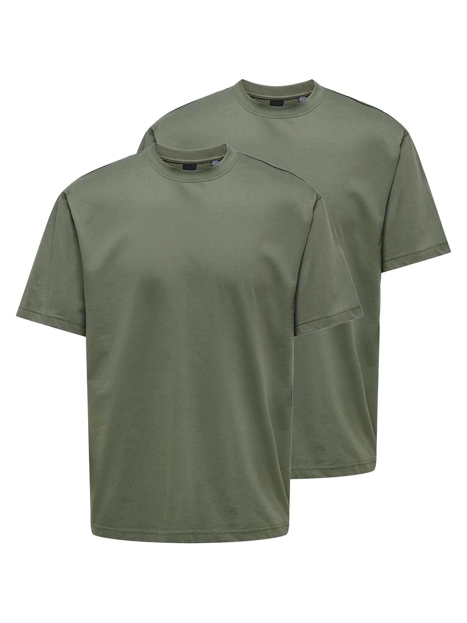 ONLY & SONS T-Shirt 2er Pack Onsfred (Spar-Set, 2-tlg) T-Shirt - Baumwolle - Atmungsaktiv - Locker geschnitten