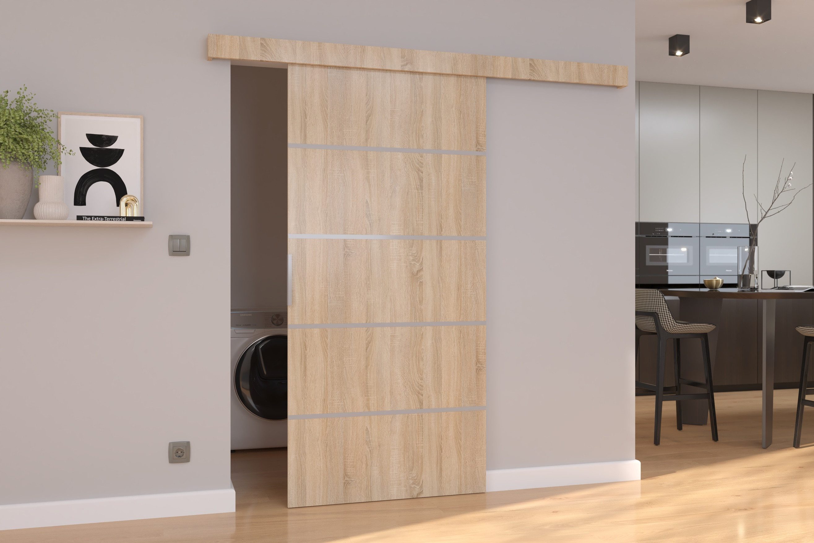 MOEBLO Schiebetür Biscitto (moderne Schiebetür aus 16 mm Laminat, platzsparend, universell links/rechts montierbar, Schiebetüren Gleittüren Schiebetüre Türen auf Schiene Türen), (BxHxT): 76/86/106 x 205 x 1,6 cm