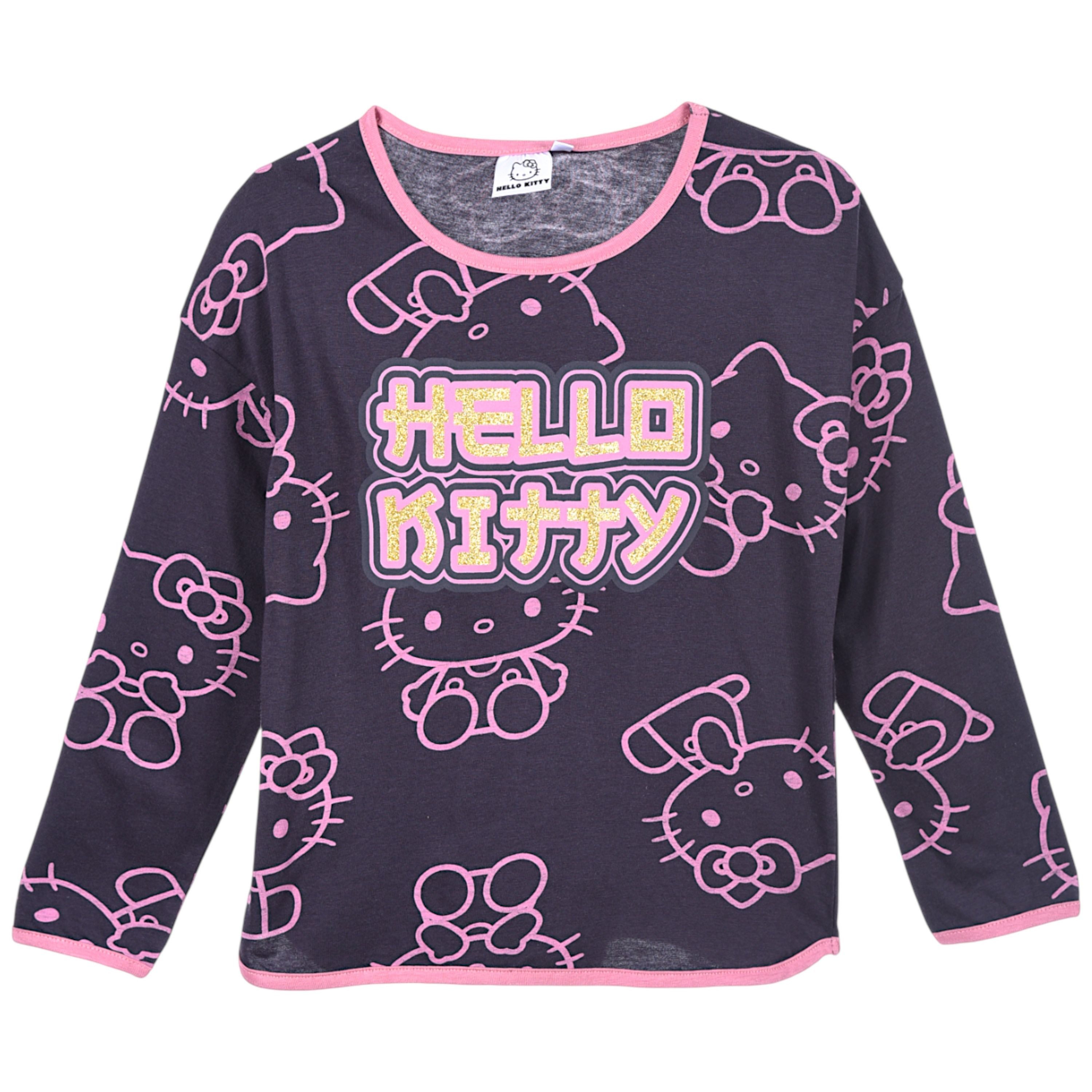 Hello Kitty Langarmshirt mit Glitzer Mädchen Shirt aus Baumwolle Gr. 104 - 152 cm