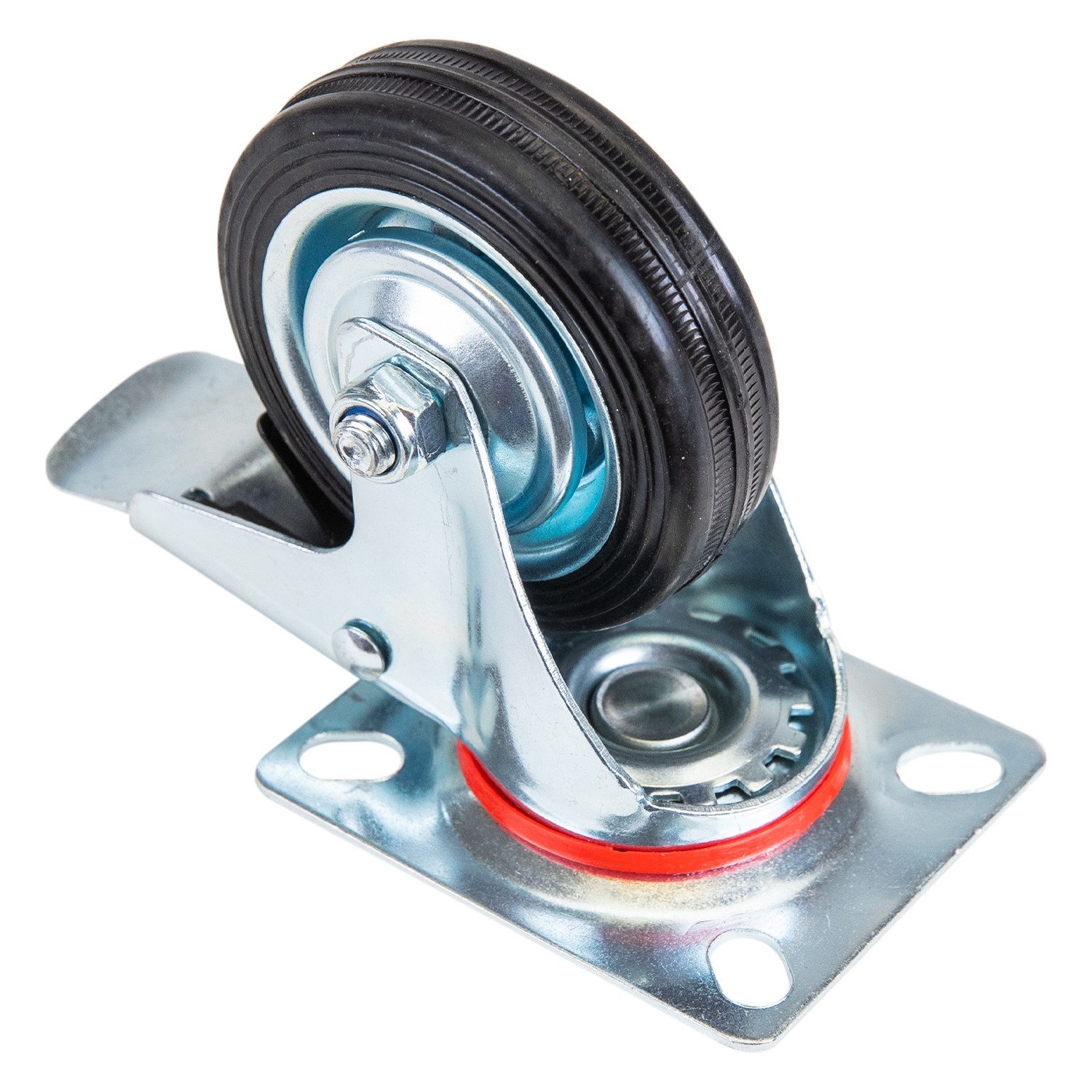HMF Schwerlastrolle Transportrollen mit Feststellbremse aus Vollgummi, (4 Stück, Set), Lenkrollen 75 mm, bis 200 kg, schwarz – Bild 5 von 5