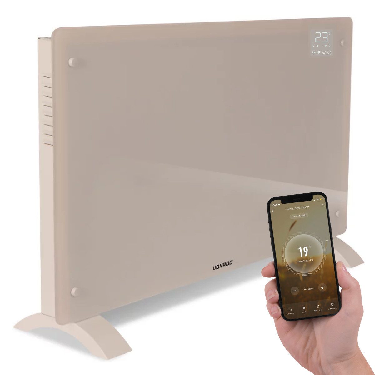 VONROC Heizkörper Elektroheizung in Varianten für 12 bis 30qm Räume, Elegante Konvektorheizung 2 stufig - Manuelle/App Steuerung