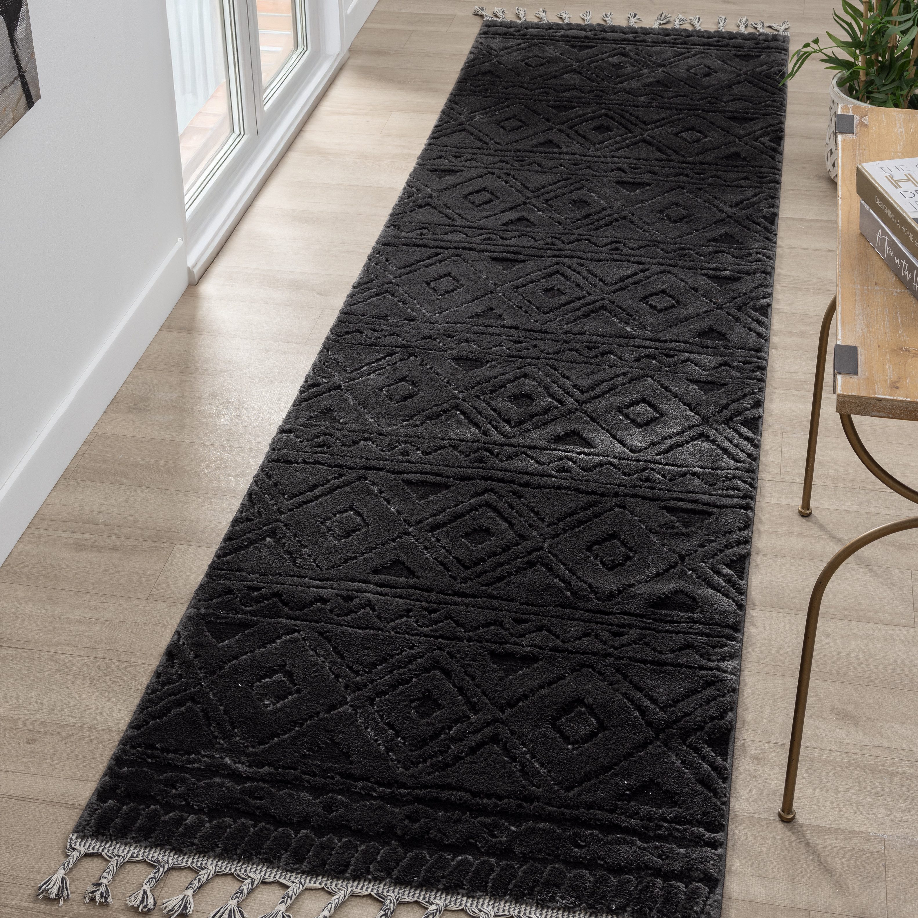 OTTO home Teppich Bonvo, rechteckig, Höhe: 19 mm, mit Fransen, Hoch-Tief-Struktur, Wohnzimmer, Schlafzimmer, Boho-Style