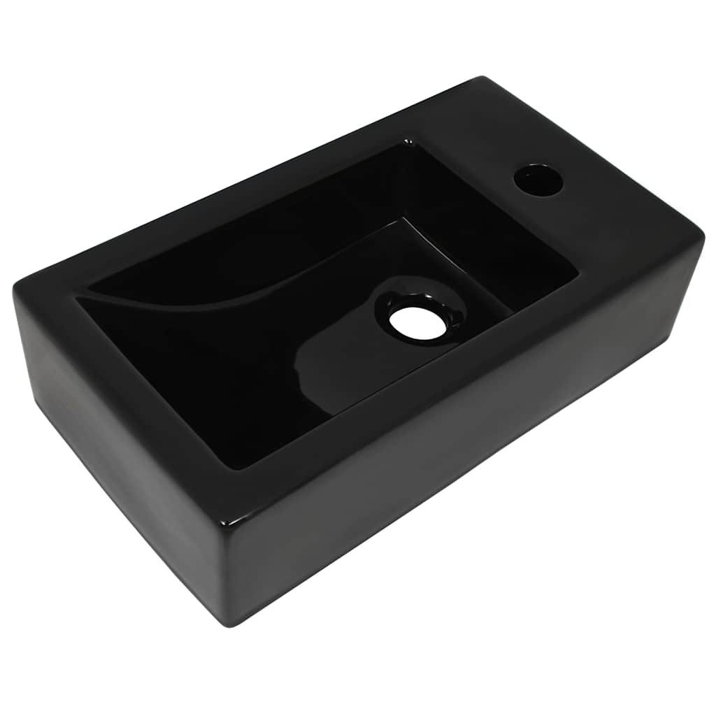 vidaXL Waschbecken Waschbecken Rechteckig + Hahnloch Keramik Schwarz 46x25,5x12 cm