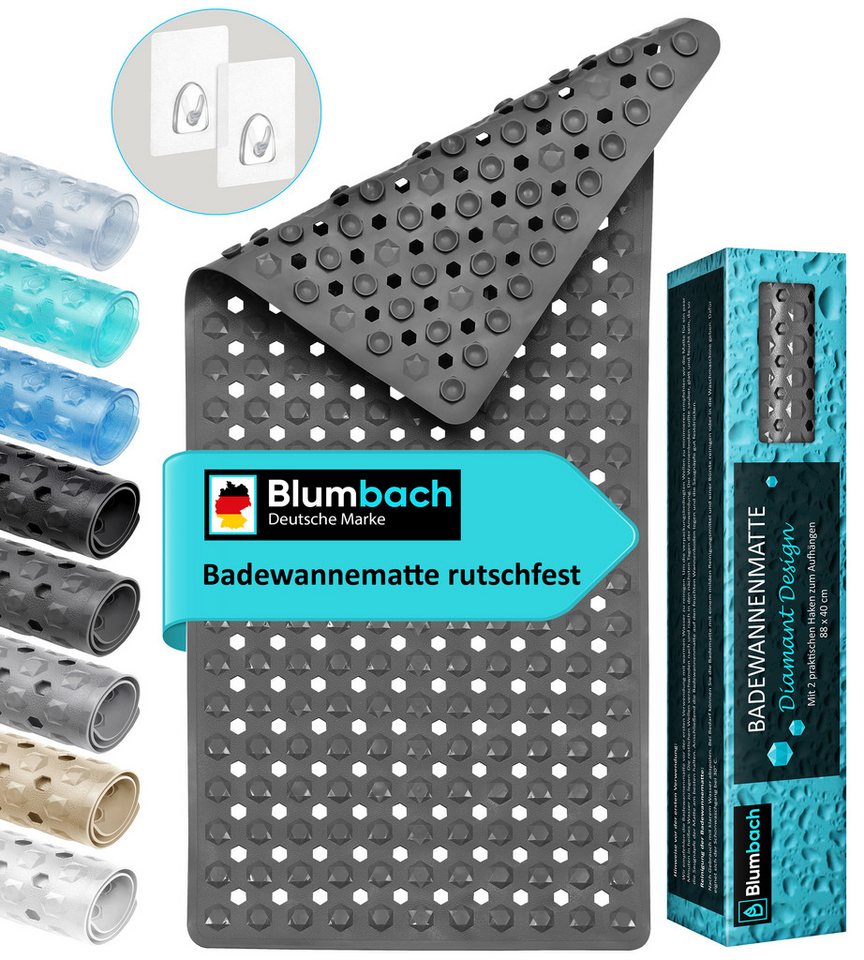 Blumbach Wanneneinlage Badewannenmatte rutschfest, Packung, inklusive 2 Klebehaken, rutschhemmend, mit Saugnäpfen, pflegeleicht