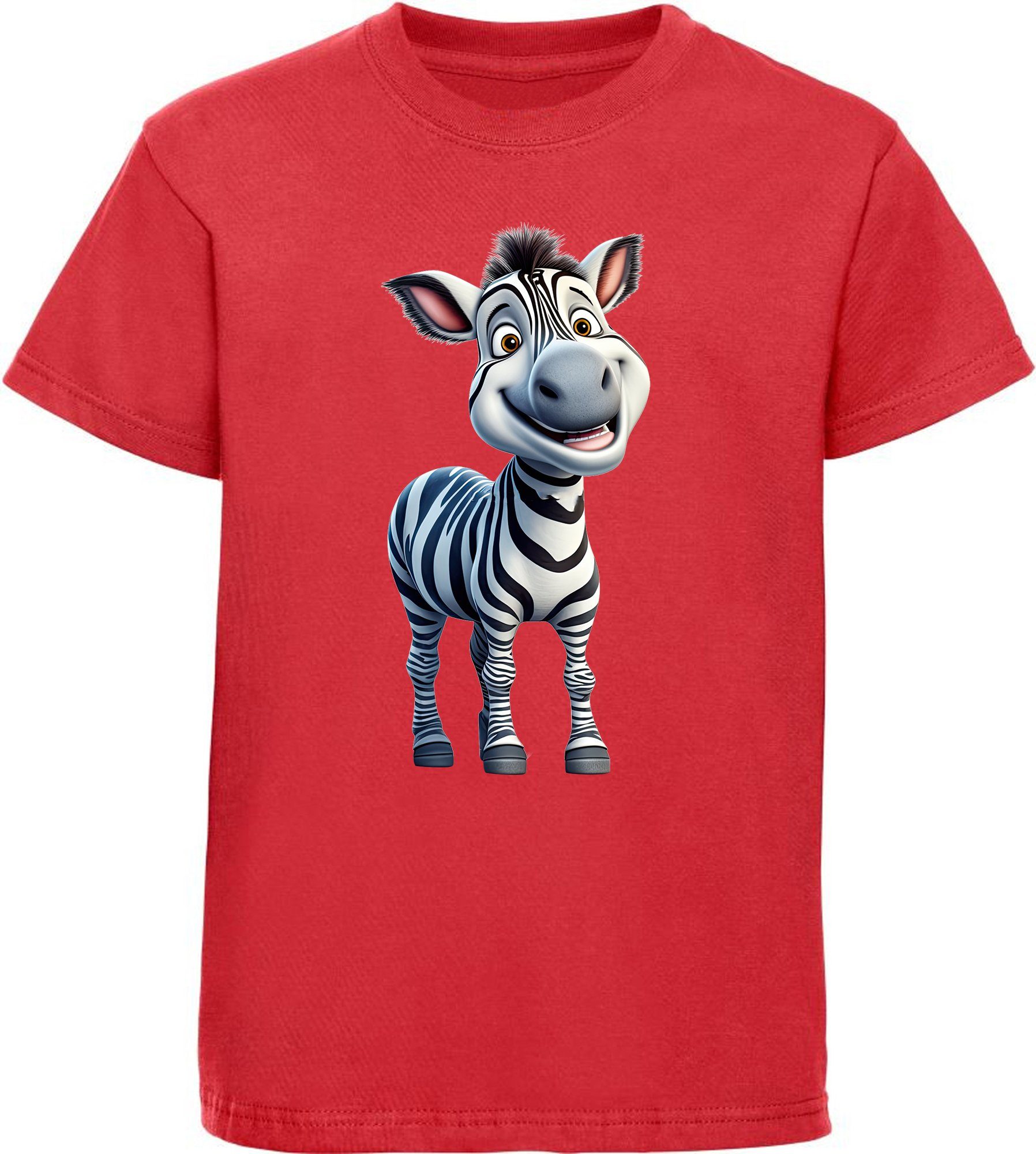 MyDesign24 T-Shirt Kinder Wildtier Print Shirt bedruckt - Baby Zebra Baumwollshirt mit Aufdruck, i280 rot