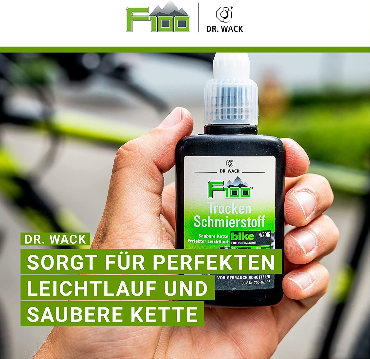 DR WACK Fahrrad-Montageständer Dr.Wack F100 Fahrrad MTB Ebike Road Trocken Schmierstoff Pflege 50ml