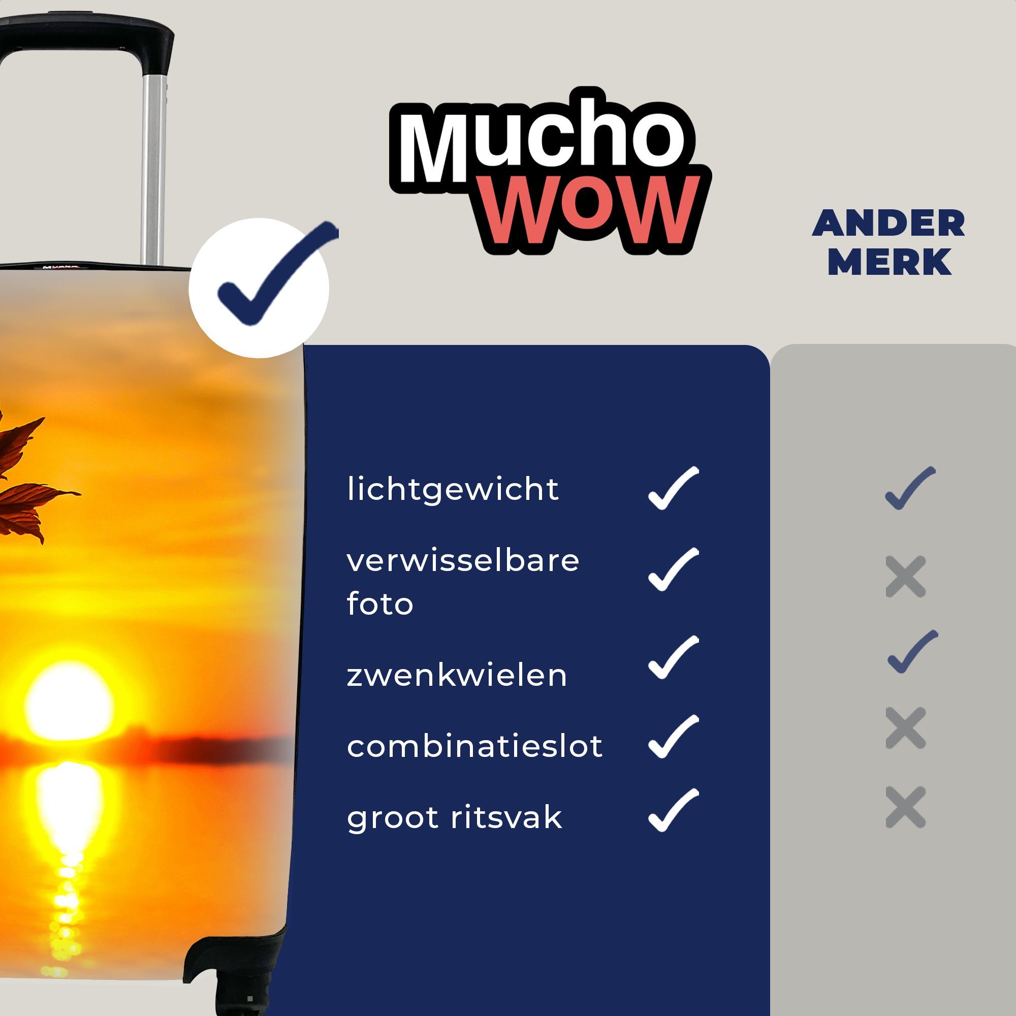 MuchoWow Handgepäckkoffer Sonnenuntergang - Wasser Reisetasche Trolley, - Handgepäck Ferien, mit - Reisekoffer Pflanzen Rollen, für 4 Orange, rollen