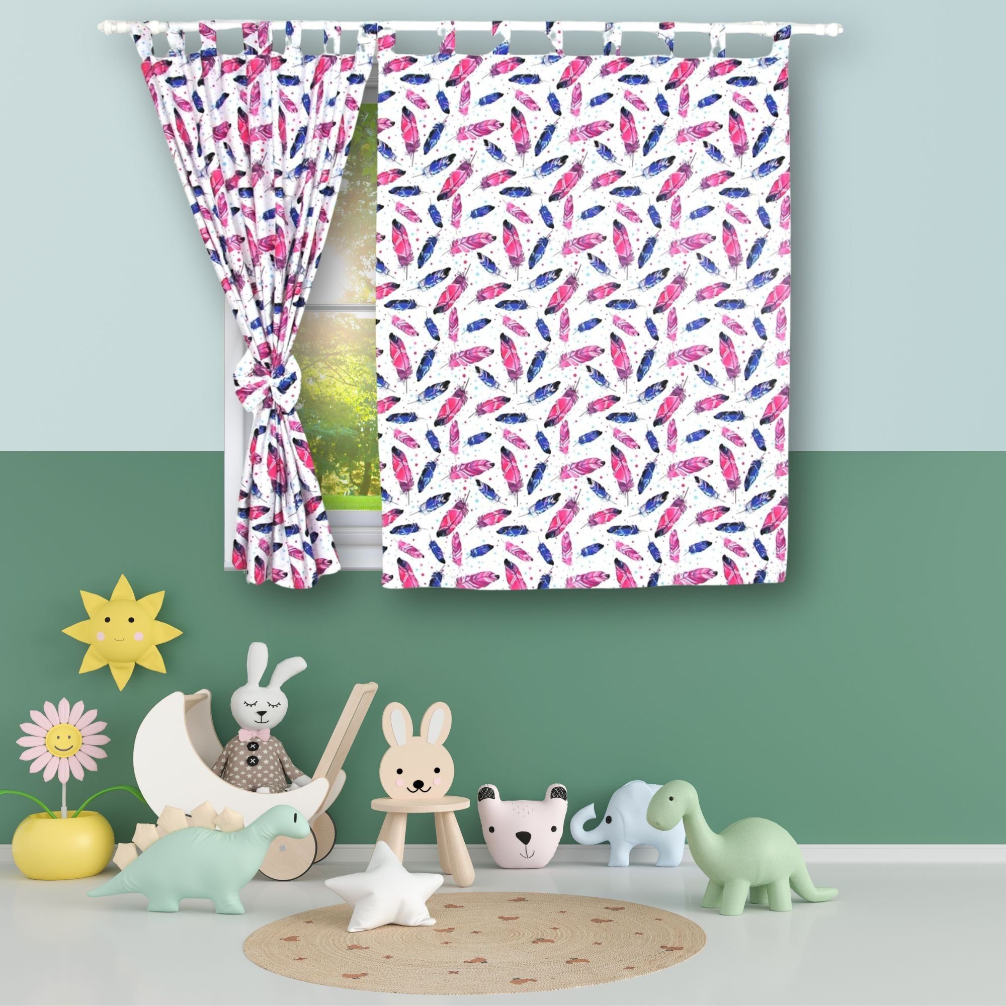 BabyLux Vorhang Kinderzimmer VORHÄNGE mit Schlaufen Kinder Baby Gardinen 2 x 160x120cm, 99. Feder