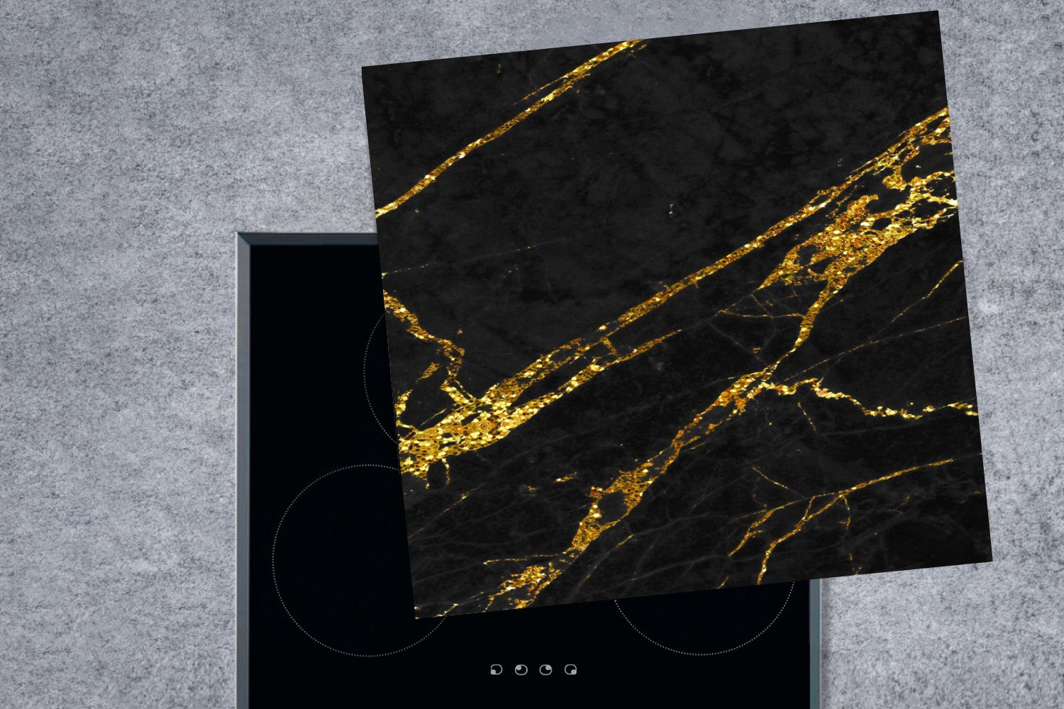 MuchoWow Herdblende-/Abdeckplatte Marmor - Gold Ceranfeldabdeckung, cm, für - Schwarz 78x78 tlg), Muster, Arbeitsplatte - Vinyl, (1 küche