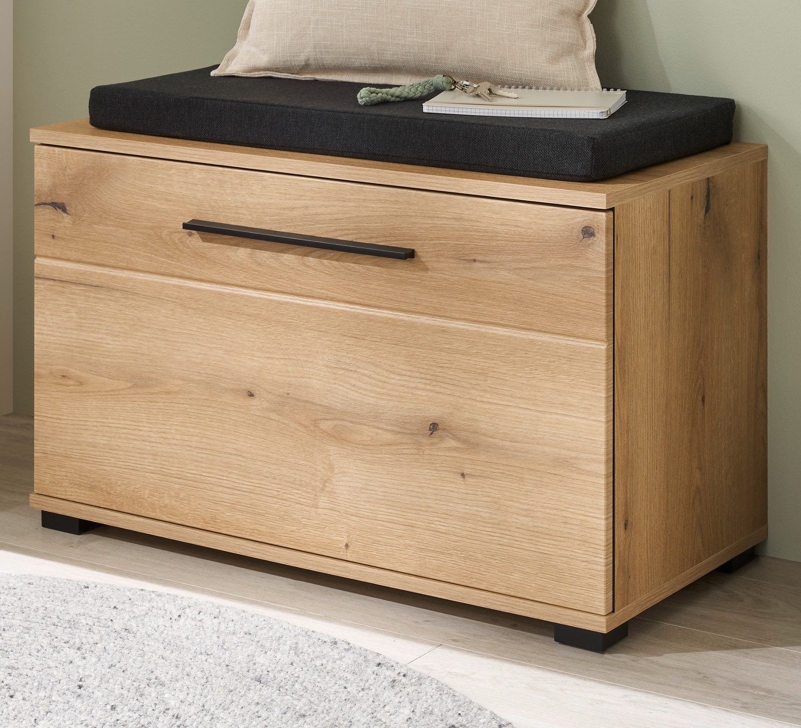Furn.Design Schuhbank Design-D (Garderobenbank in Evoke Eiche Dekor, 80 x 50 cm), mit 4 Fächern und Soft-Close