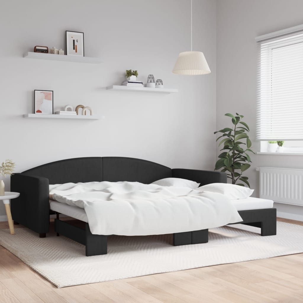 furnicato Bett Ausziehbares 2-in-1 Tagesbett Sofa Schwarz 223x110x75 cm (1-tlg), Gästebett mit Rollkasten, Massivholzgestell für das Schlafzimmer