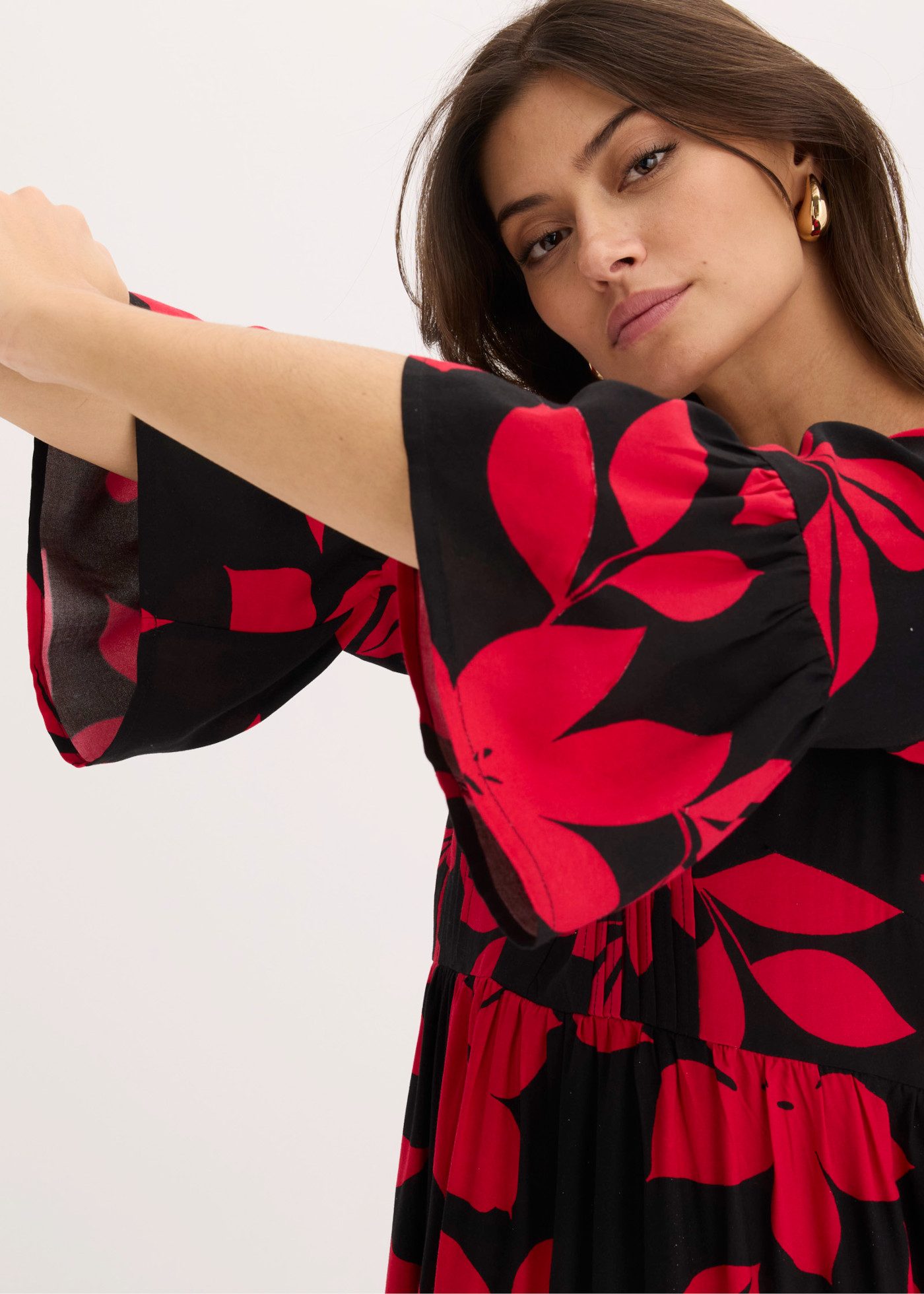 bonprix Maxikleid für modischen Auftritt, aus Viskose, A-Linie, 3/4-Ärmel