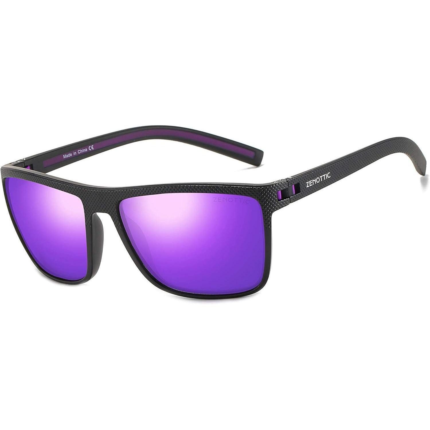 Sonnenbrille Sonnenbrille Herren C07 Schwarzer Rahmen Lila Verspiegelte Linse