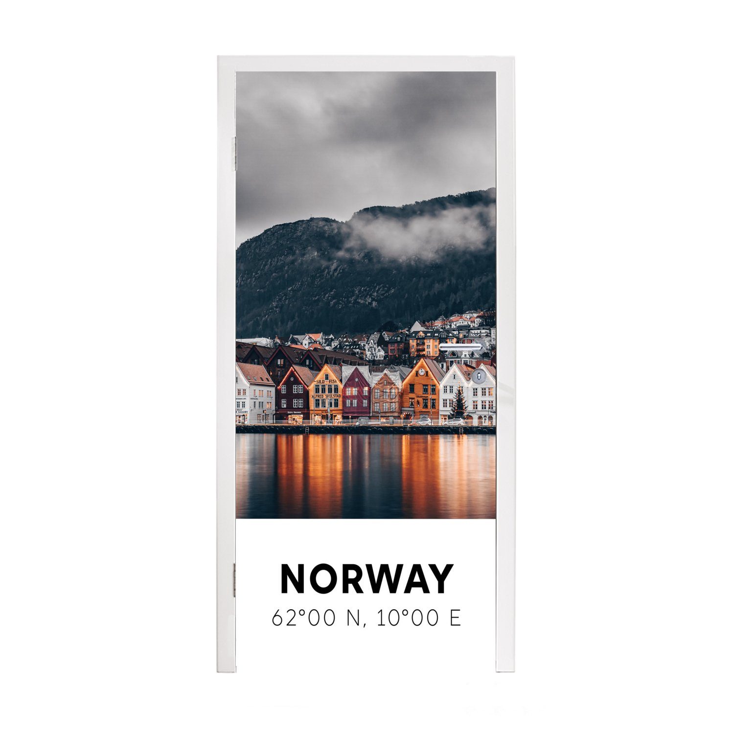 MuchoWow Türtapete Norwegen - Skandinavien - Bergen - Winter, Matt, bedruckt, (1 St), Fototapete für Tür, Türaufkleber, 75x205 cm