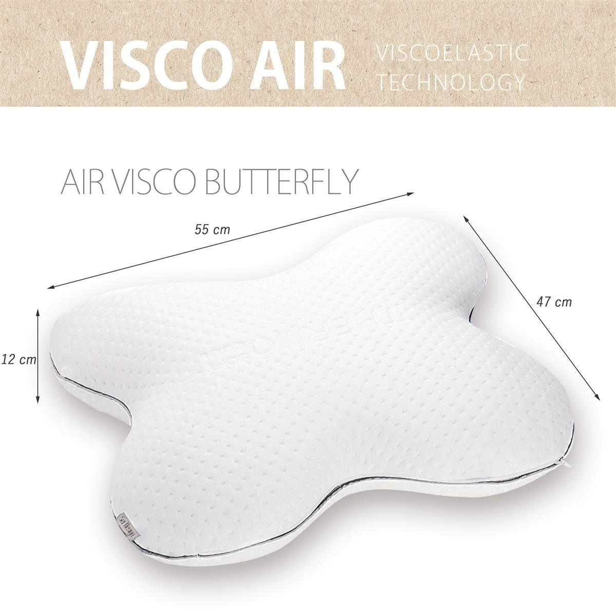 Nackenstützkissen Visco Air Bezug: Memory-Schaum BASF Butterfly, Viscoelastischer Bauchschläfer, Qualitätsschaum Rückenschläfer, Thermoregulierender von deutscher Bezug, SEI Design, - Seitenschläfer