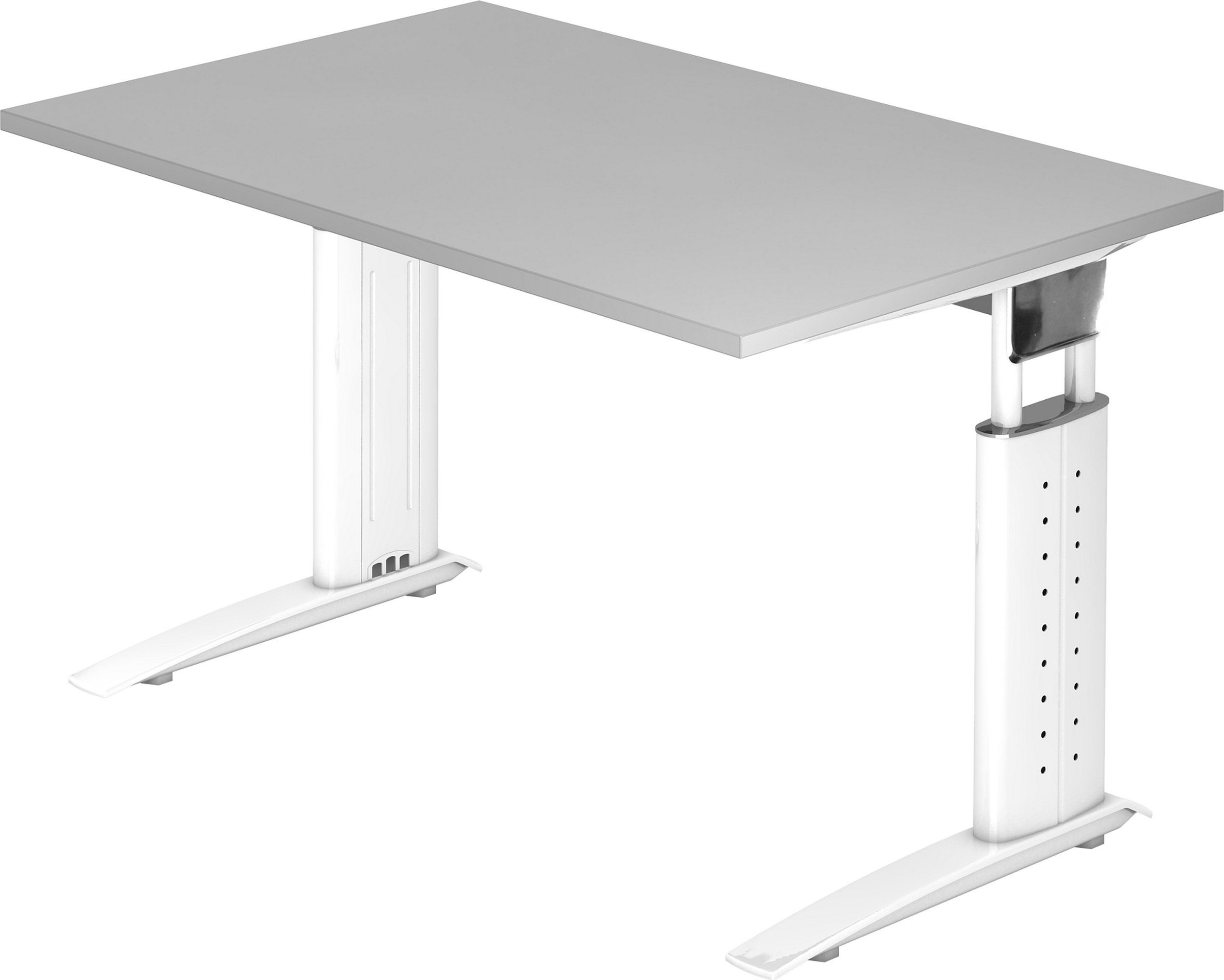 bümö Schreibtisch Schreibtisch Serie-U, Rechteck: 120 x 80 cm - Dekor: Grau - Gestell: Weiß