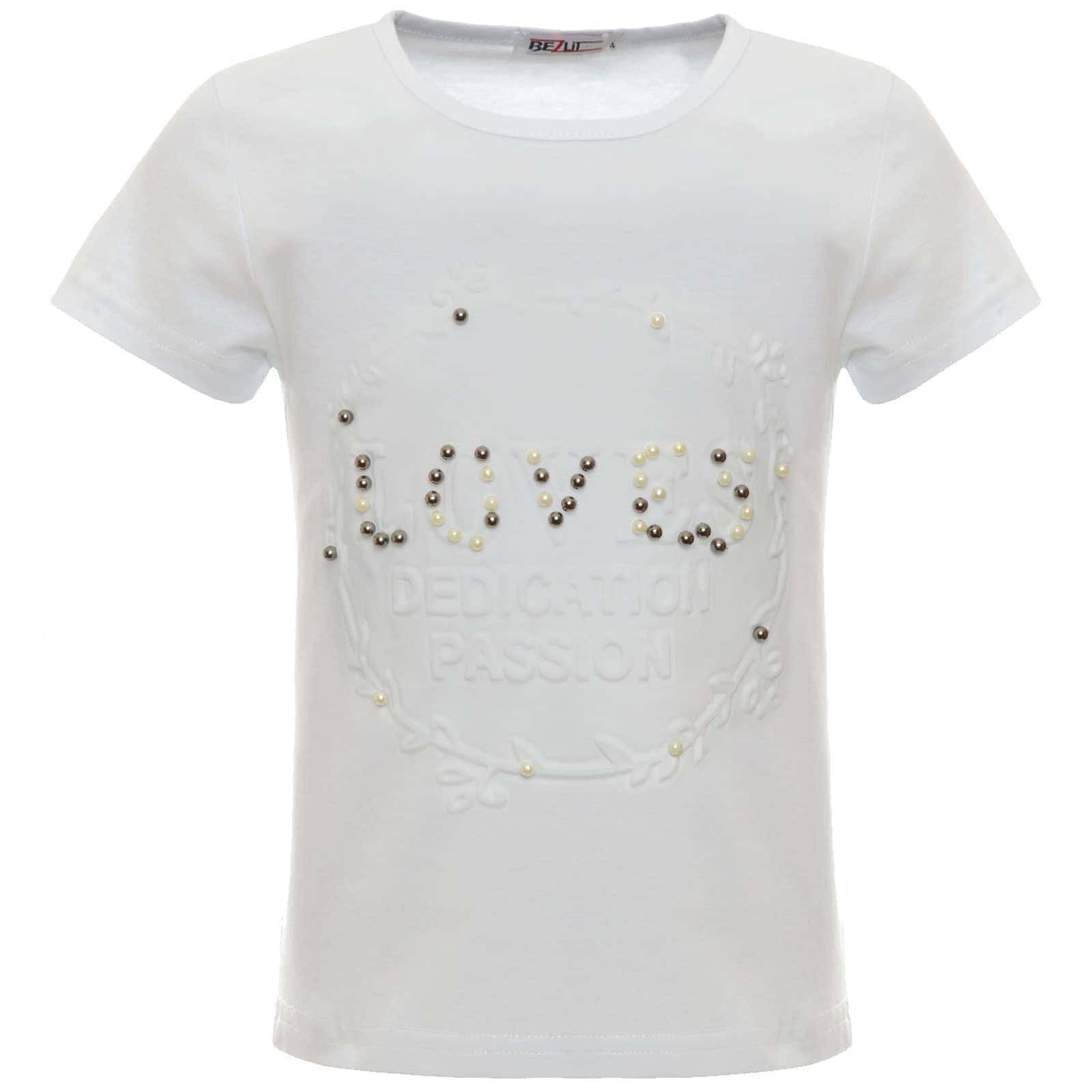Weiß Kunstperlen BEZLIT T-Shirt T-Shirt mit Mädchen (1-tlg) Kunst-Perlen