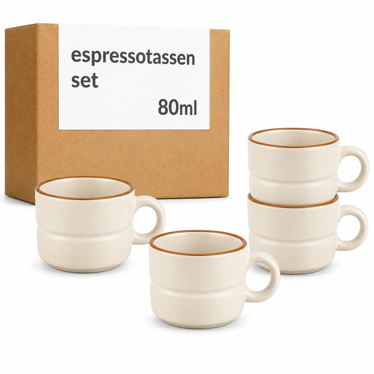 Cosumy Tasse Kaffeetassen Set 4 St. horizontal stapelbar Keramik - Rillenoptik, 4-tlg., Keramik, horizontal stapelbar, Rillenoptik, dickwandige Keramik, 4er-Set