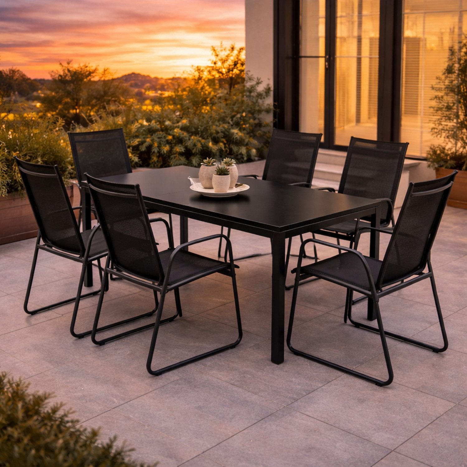 Mojawo Essgruppe 7tlg Gartengarnitur Gartenmöbel Glastisch 150x80cm 6 x Stuhl