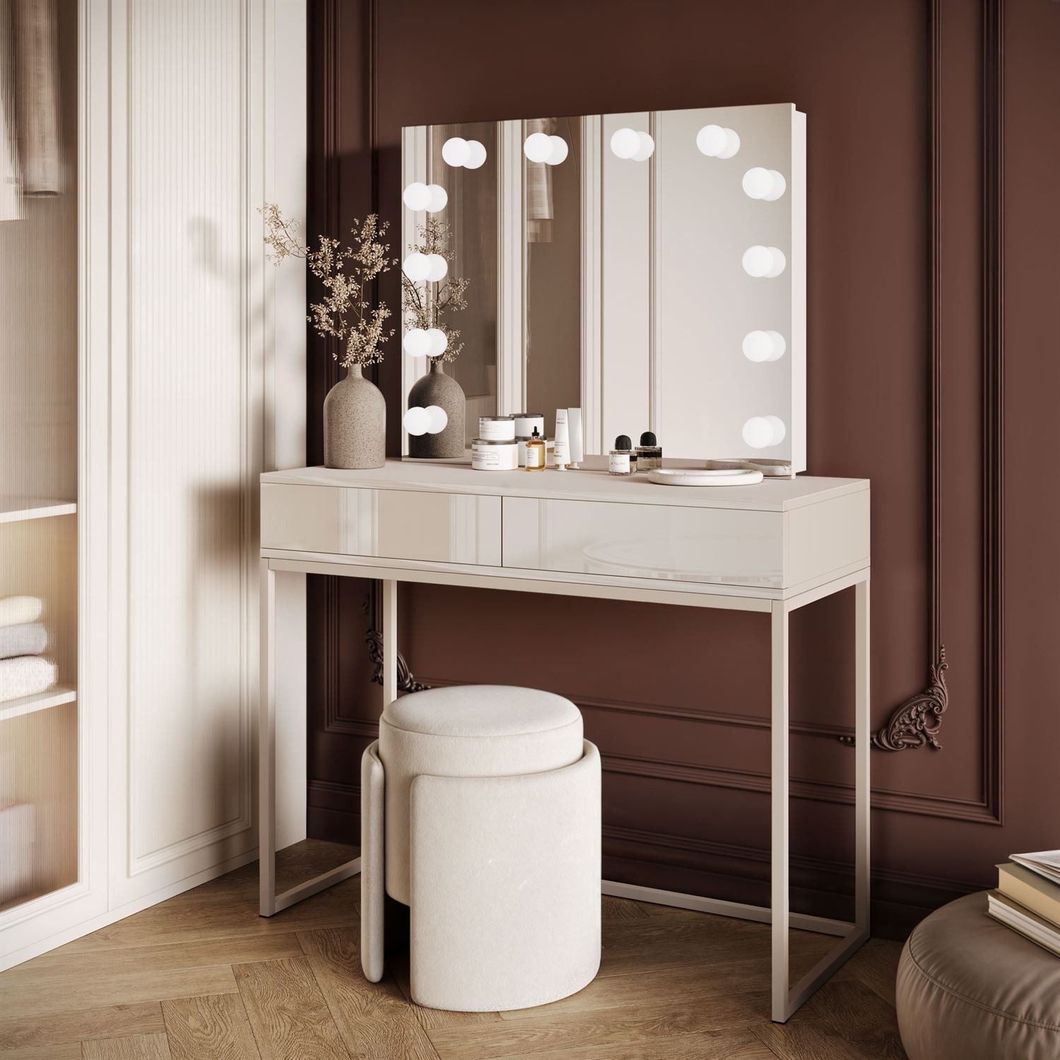 Lookway Schminktisch BLANCO KASCHMIR ELITE auf kaschmirfarbenem Gestell (1x günstig online kaufen