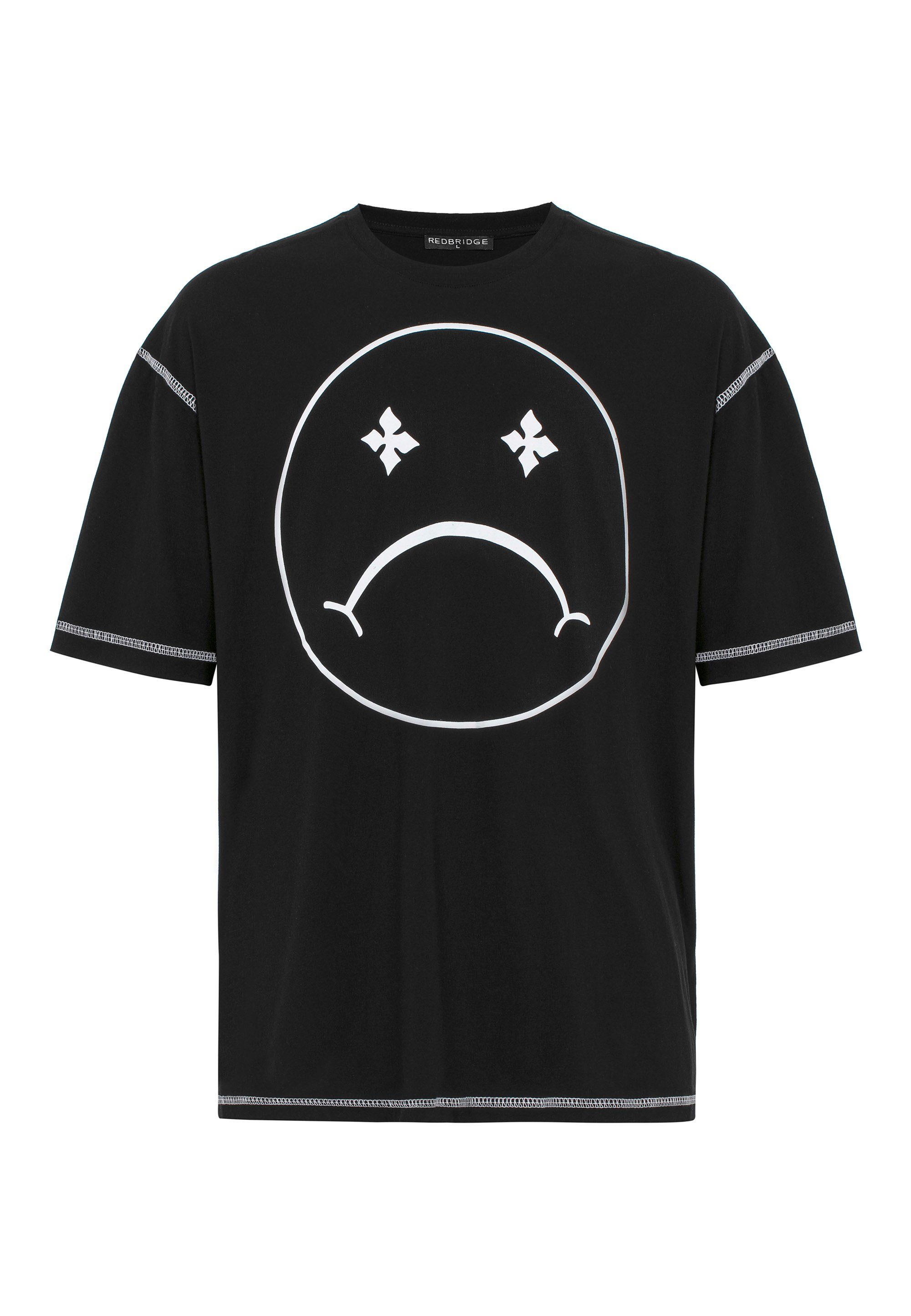 RedBridge T-Shirt Aberdeen mit schwarz Sad modischem Smiley-Frontprint