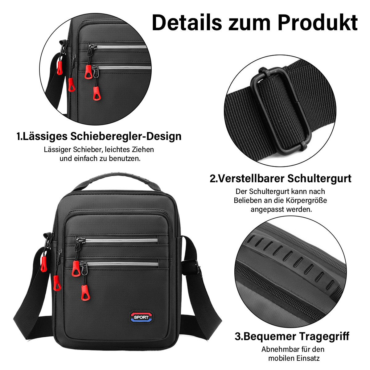 MOPUEA Umhängetasche Herren Multifunktionale Schultertasche mit Großer Kapazität (Kompatibel mit stilvollen minimalistischen, Brusttasche für Radfahren und Arbeit, 1-tlg., Multifunktionale Schultertasche mit Großer Kapazität), Umhängetasche mit Vielen Taschen Herren, Wasserdicht Schultertasche