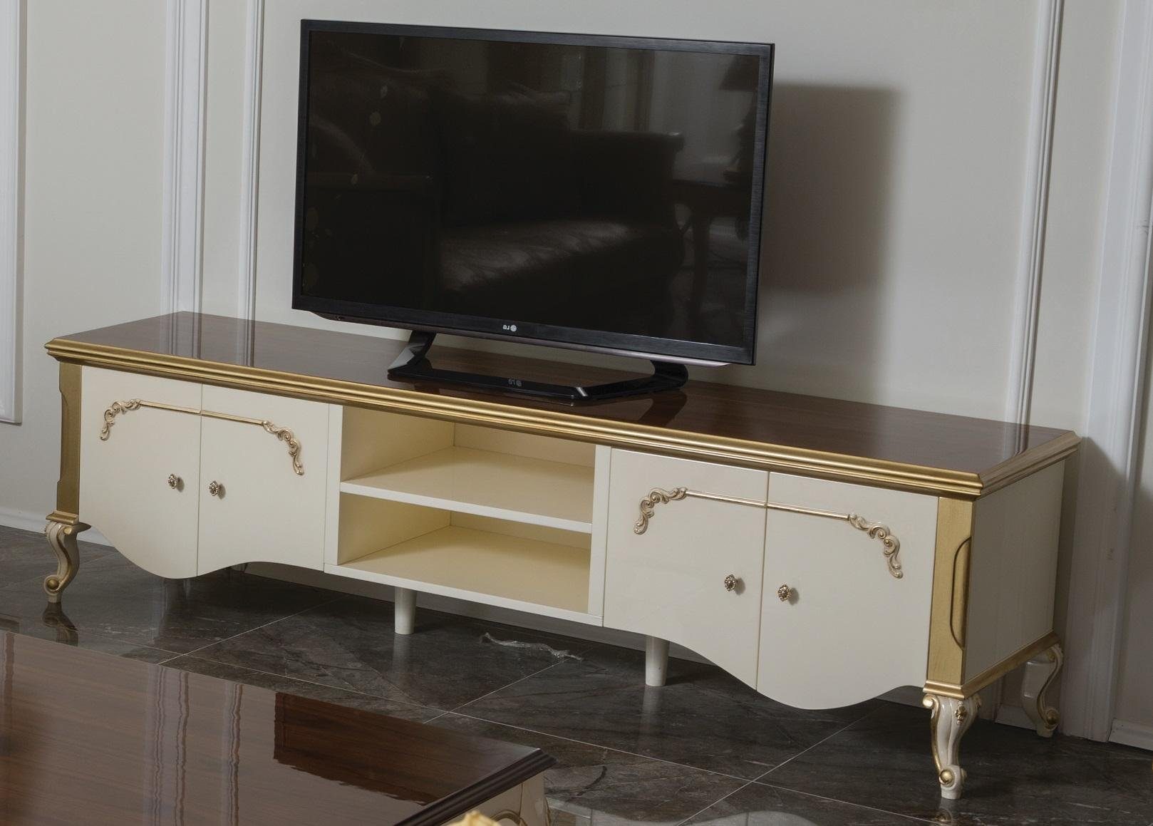 TV-Schrank Elegantes weißes Sideboard aus Holz mit praktischen Türen