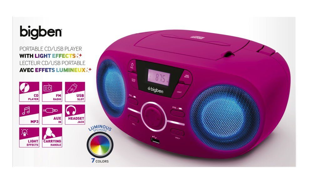 BigBen tragbarer CD Player CD61 pink USB MP3 FM Radio AUX-IN AU363180 CD-Player