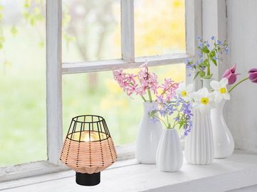 meineWunschleuchte LED Tischleuchte, LED wechselbar, warmweiß, Boho kleine Rattan Gitter-lampe Fensterbank Natur dimmbar, Höhe 20cm