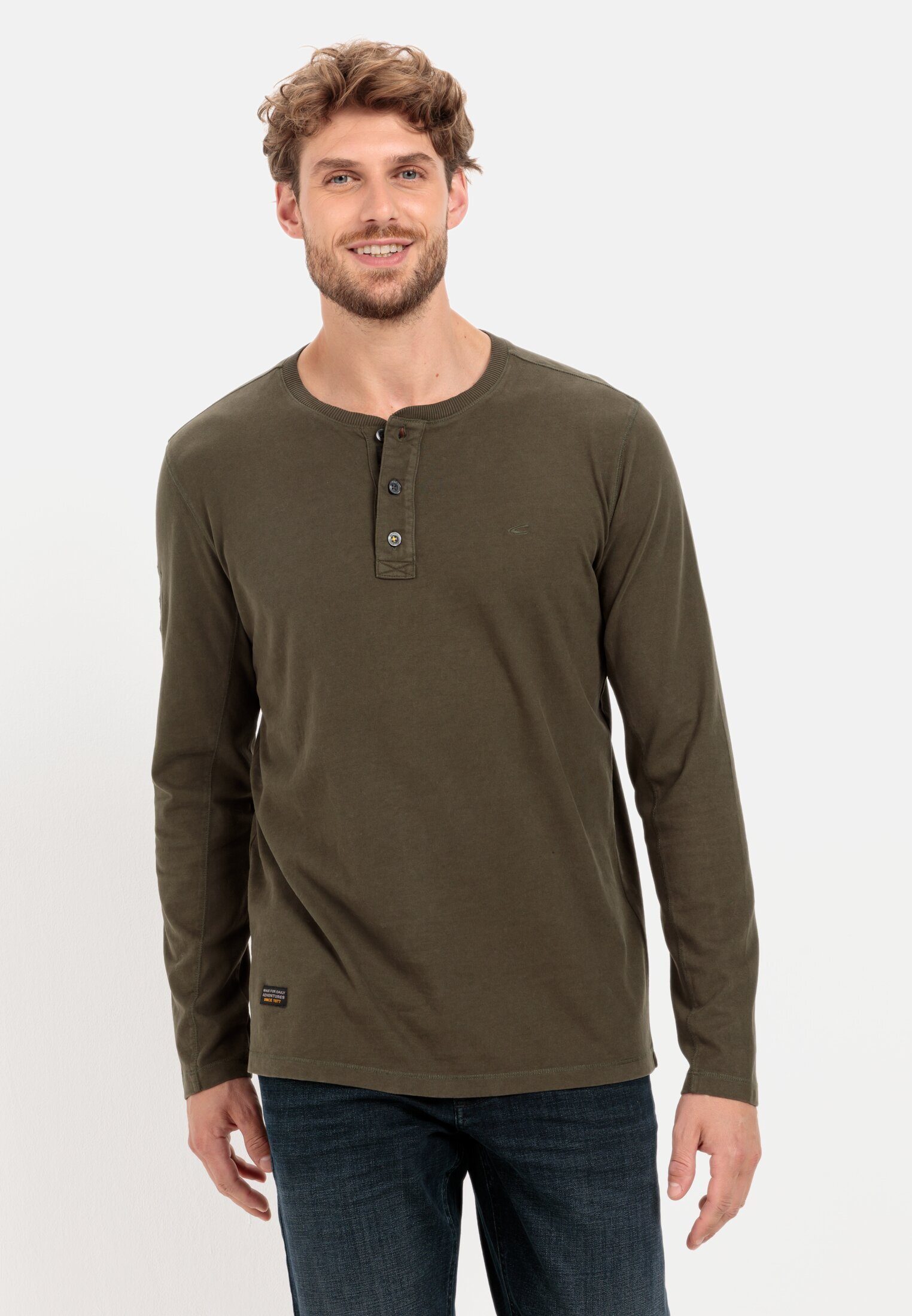 Camel Active Herren Henleyshirt Langarm - Baumwolle Casual Shirt