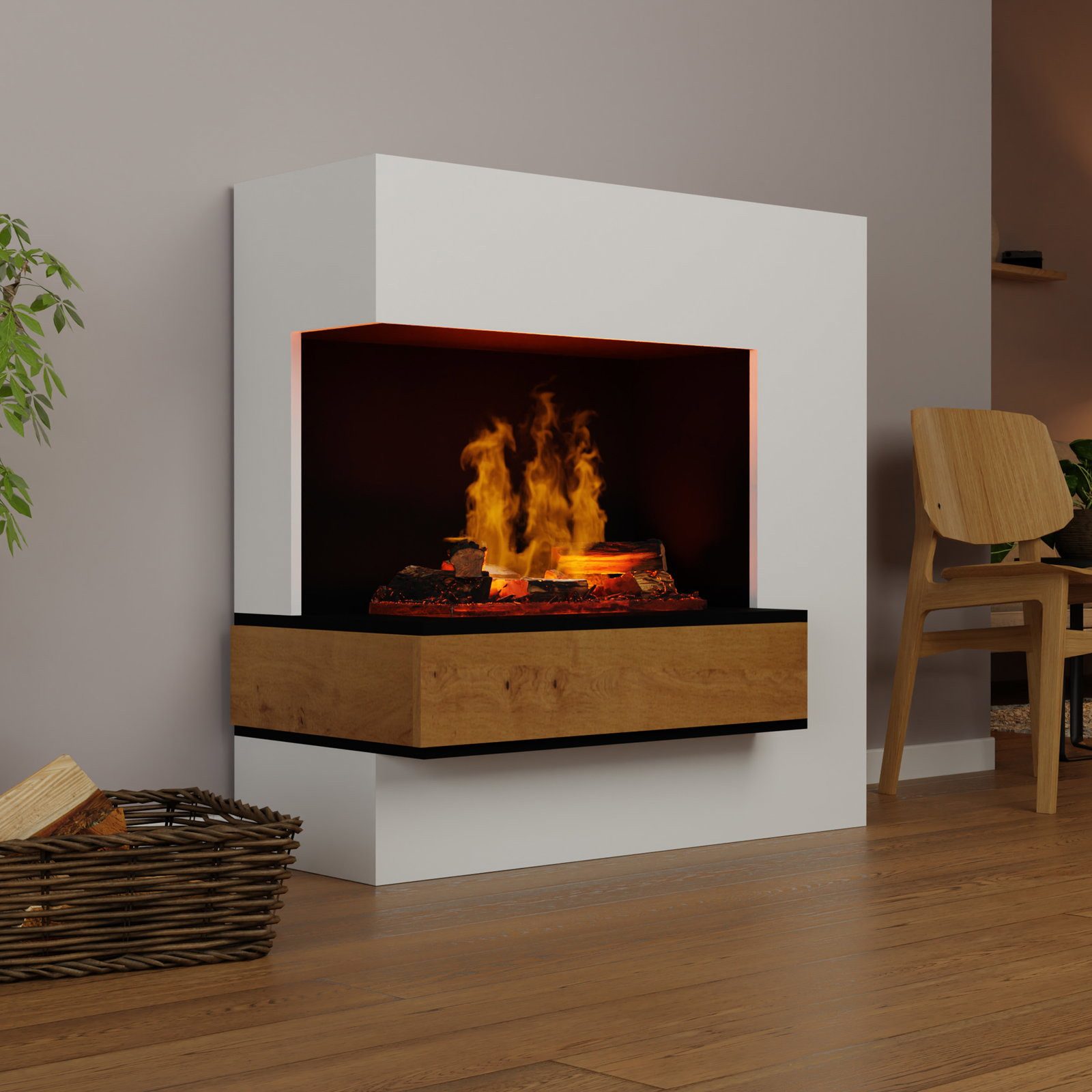 GLOW FIRE Elektrokamin Planck Hoch Wasserdampf Kamin, Standkamin, Elektrischer Kamin, Wasserdampfkamin mit 3D Feuer und Knisterfunktion