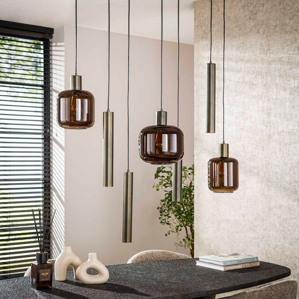famlights Pendelleuchte Pendelleuchte Fips in Braun E27 7-flammig