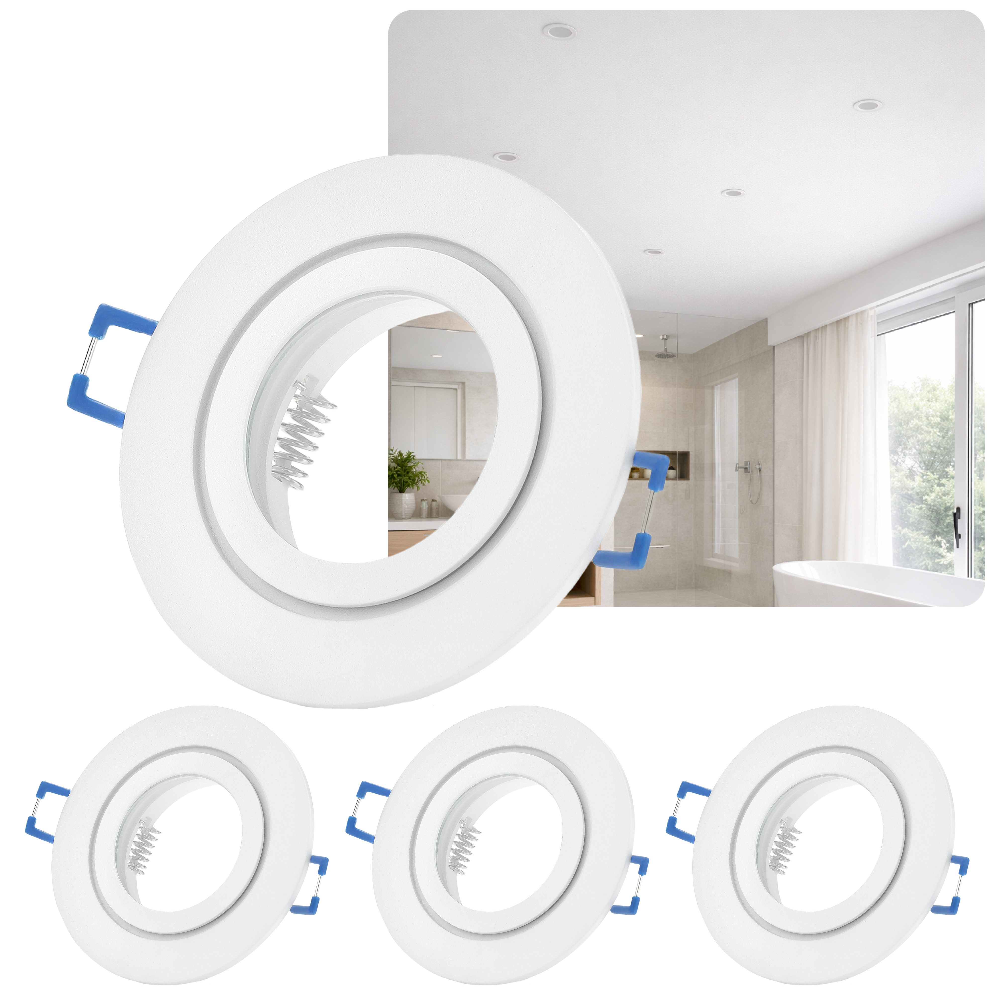 Sweet LED Deckenspot 4er Set IP44 Einbaustrahler GU10 Aluminium für Bad & Küche weiß matt, ohne Leuchtmittel, Einbauspots, Einbaurahmen, Deckenlampe