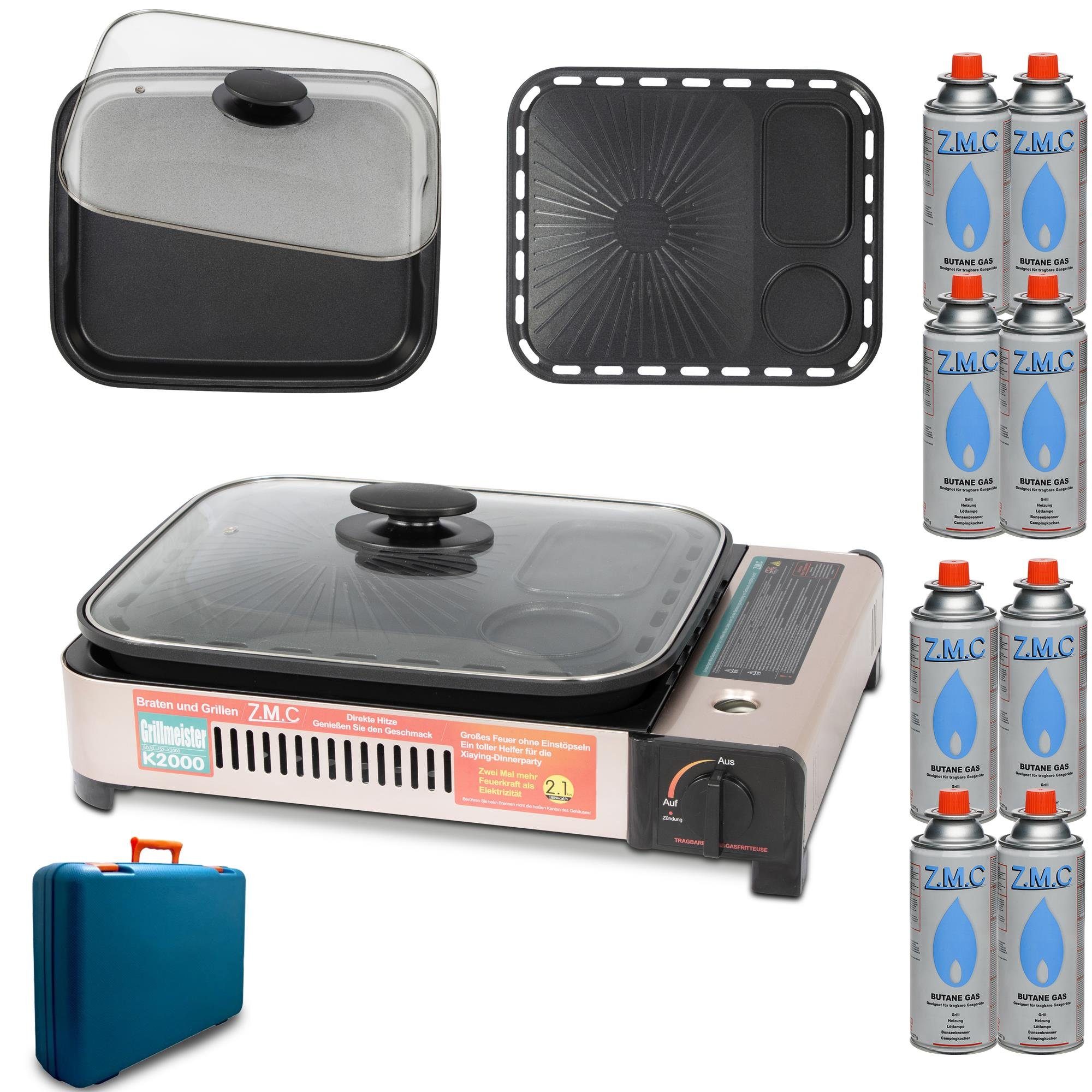 Gaskocher 2in1 Gas Kocher Campingkocher + Grillplatte + Grillpfanne Gasgrill