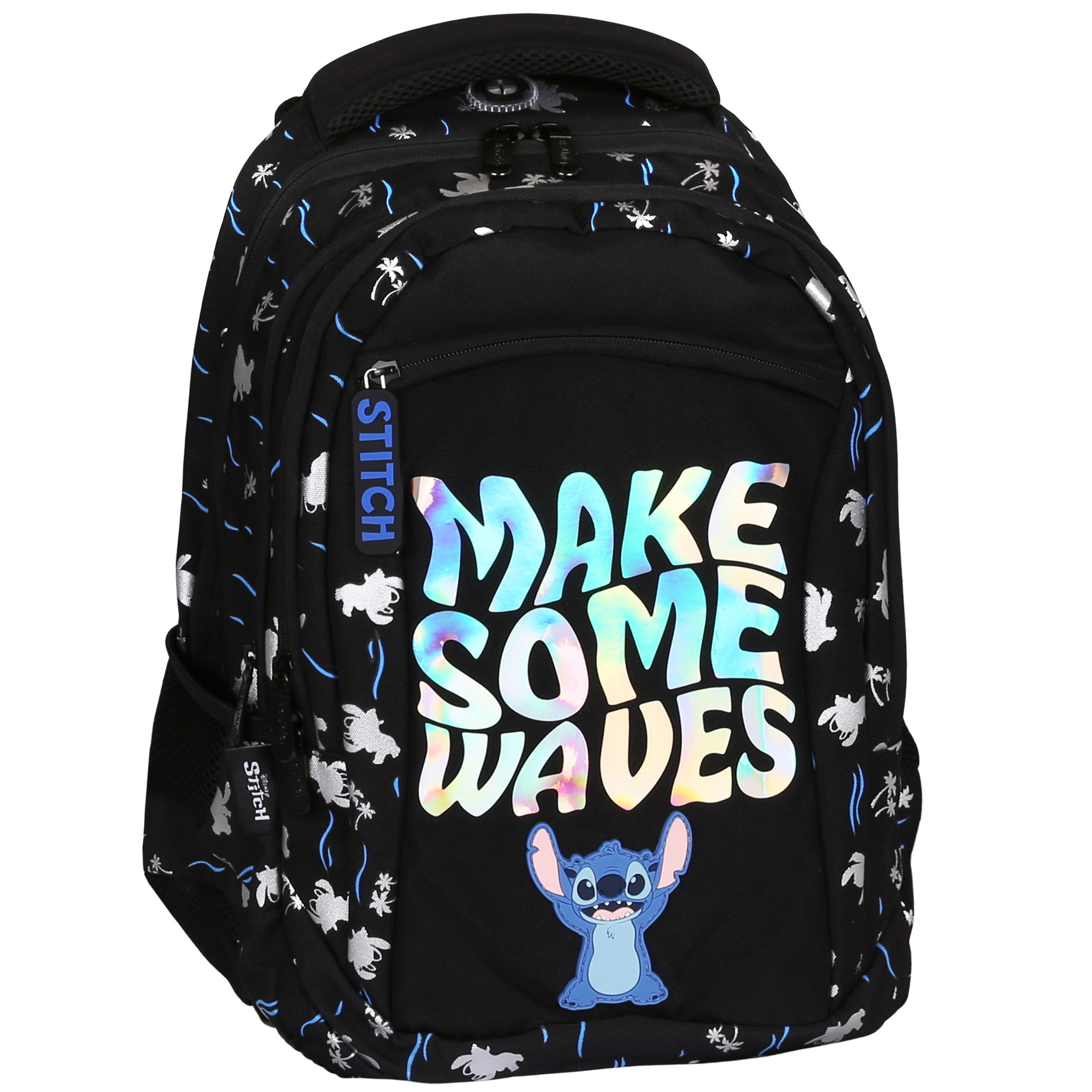 Disney Schulrucksack DISNEY Stitch Schwarzer Mädchen Schulrucksack, verstärkt, Reflektoren
