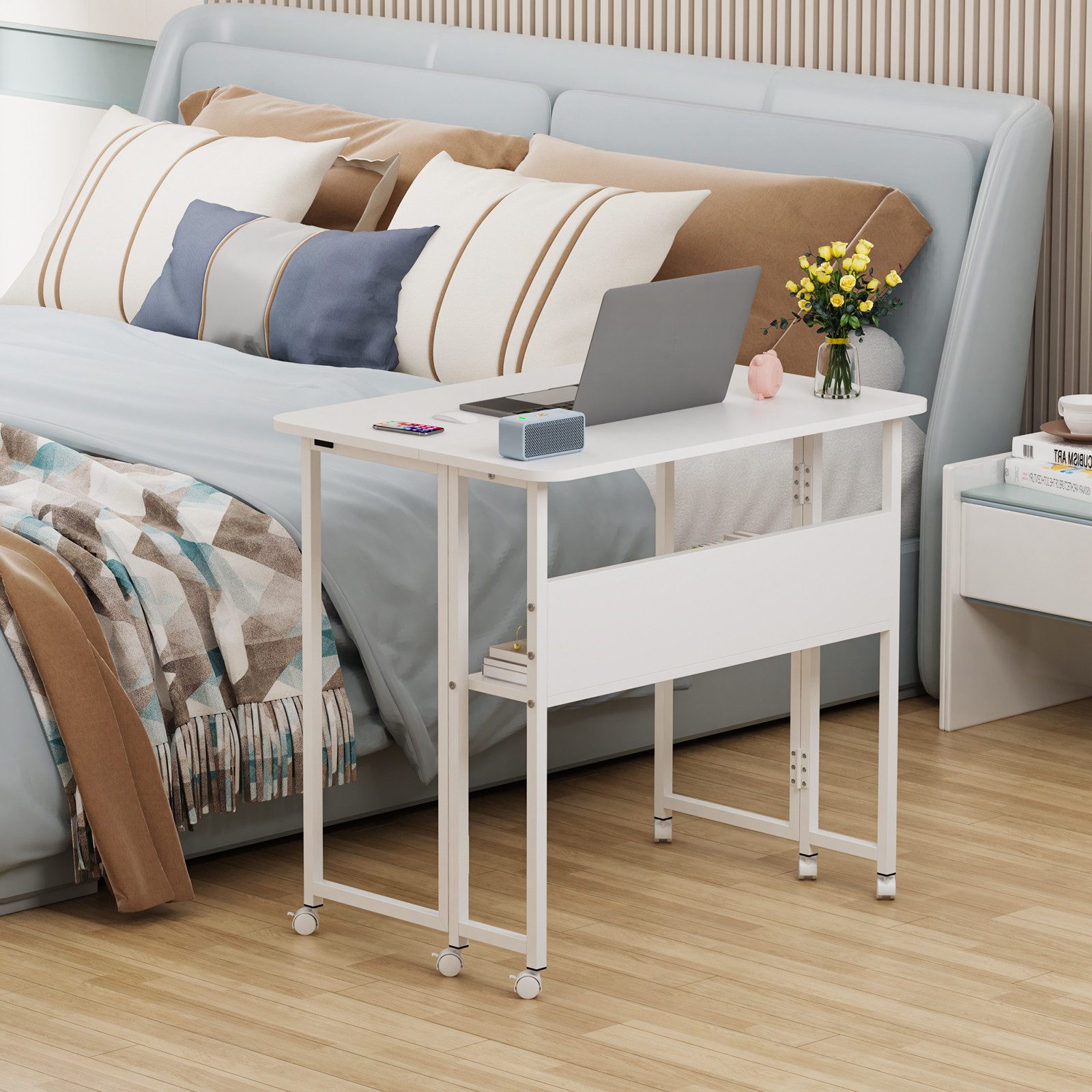 JEOBEST Computertisch Kleiner Schreibtisch klappbar mit Stauraum und Rollen, (1-St. 80x60cm) Arbeitstisch, für Homeoffice – Bild 4 von 5