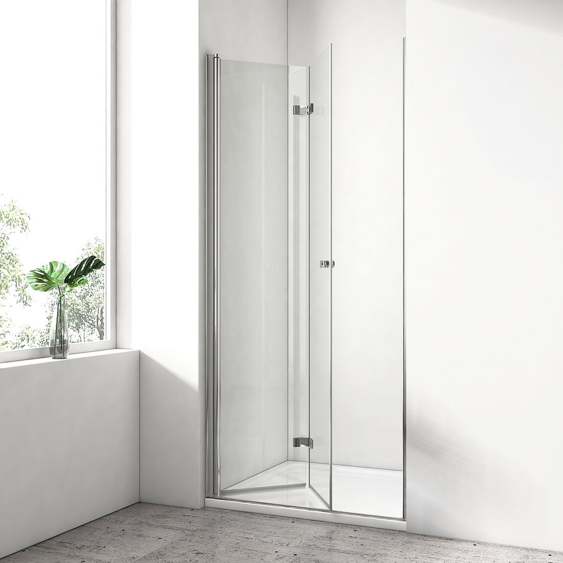 EMKE Dusch-Falttür Duschtür Duschabtrennung Rahmenlos Falttür Dusche Höhe: 185 cm, 6 mm Sicherheitsglas ESG Glas