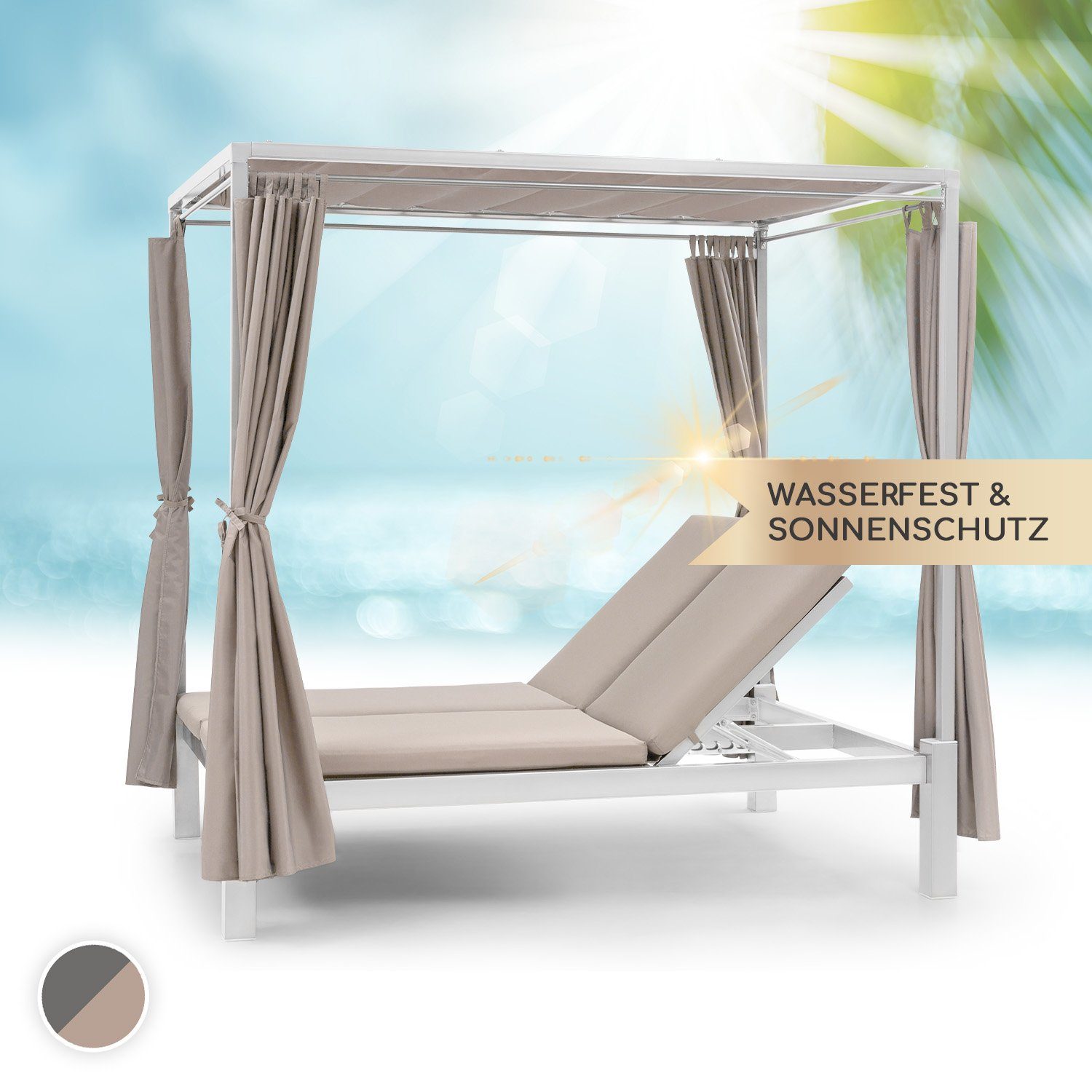 blum Gartenliege Eremitage Double Sunbed, Set, Liegeinsel Sonnenliege 2 Personen Garten Sonneninsel Dach Doppelliege