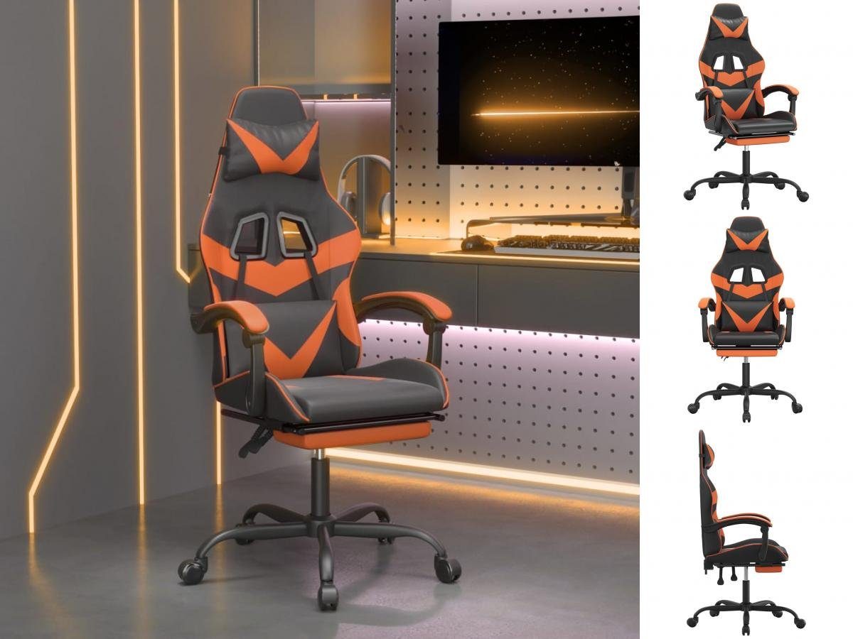 vidaXL Bürostuhl Gaming-Stuhl mit Fußstütze Drehbar Schwarz Orange Kunstleder