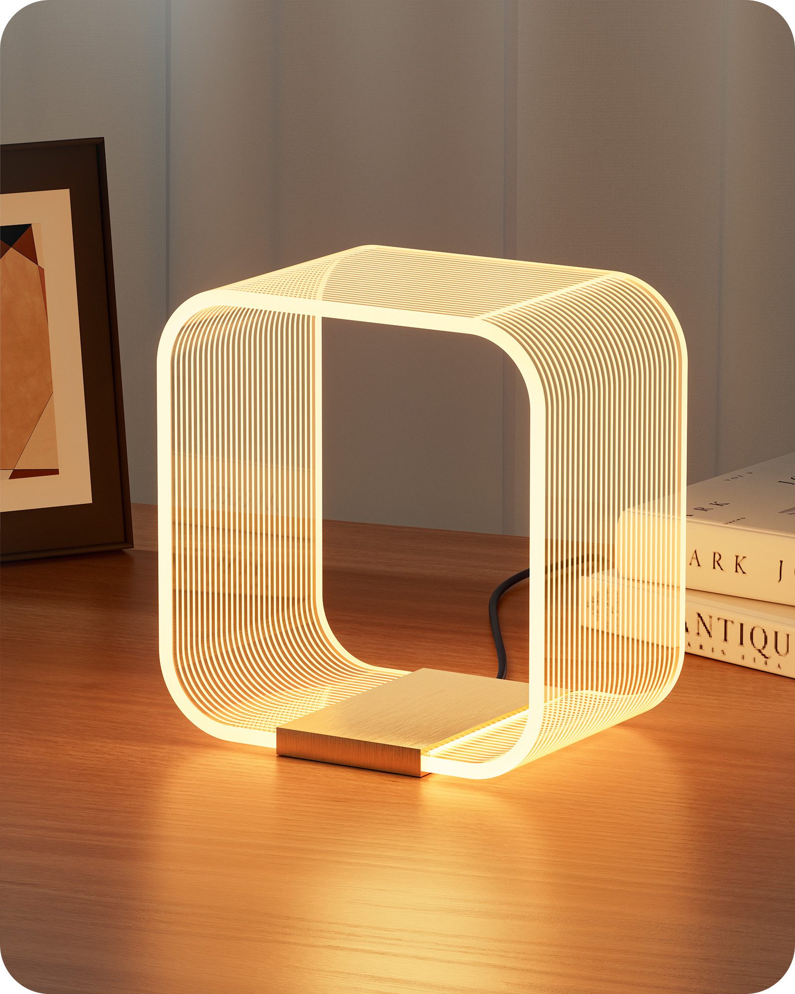 EDISHINE LED Nachttischlampe Dimmbar, Moderne Tischlampe, dimmbar, LED fest integriert, 3 Farbtemperaturen, mit Versteckter Lasergravur, Nachtlicht für Schlafzimmer, Wohnzimmer